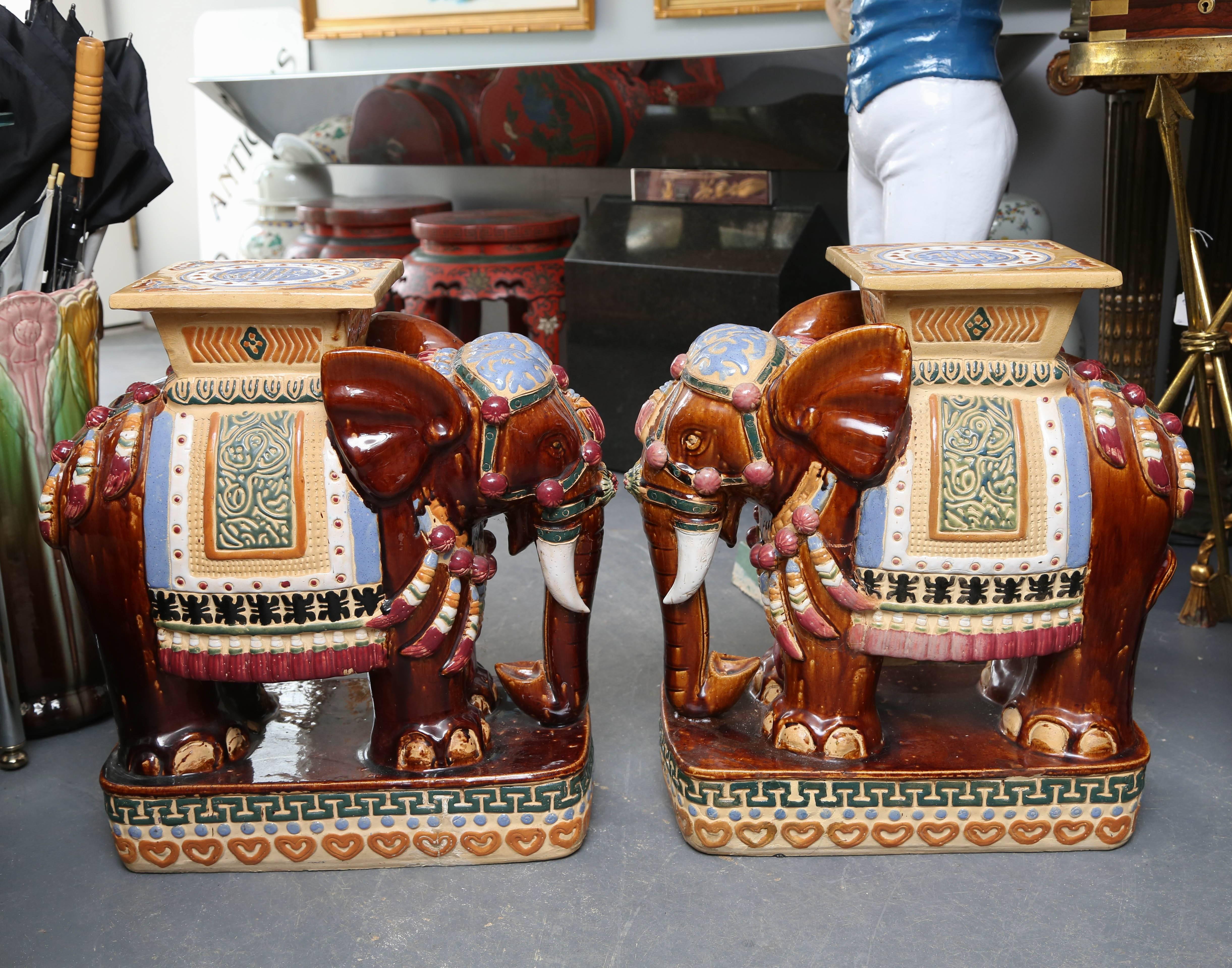 Pair of Terra Cotta Anglo-Indian Style Elephant Garden Seats In Good Condition In West Palm Beach, FL