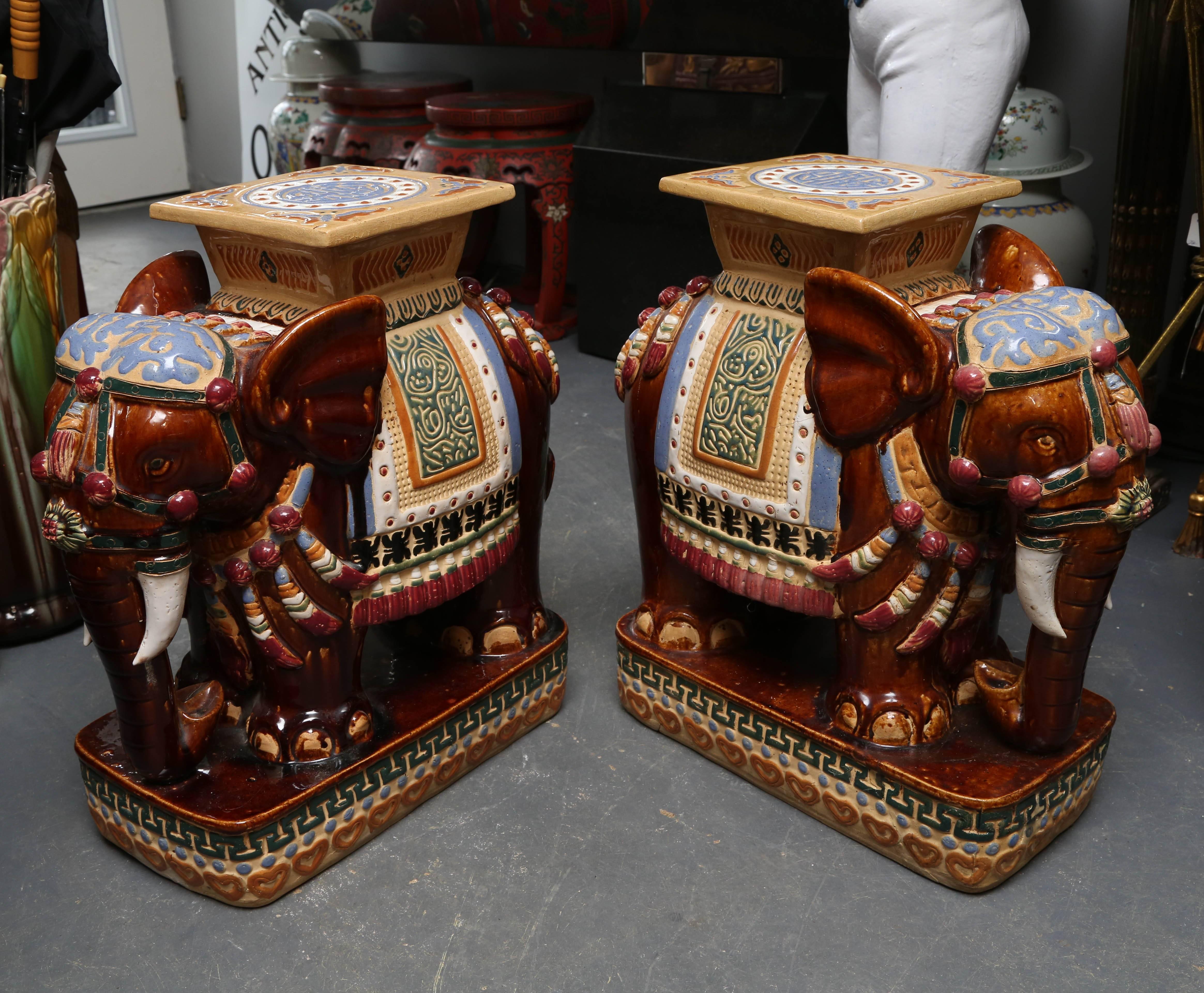 Pair of Terra Cotta Anglo-Indian Style Elephant Garden Seats 1