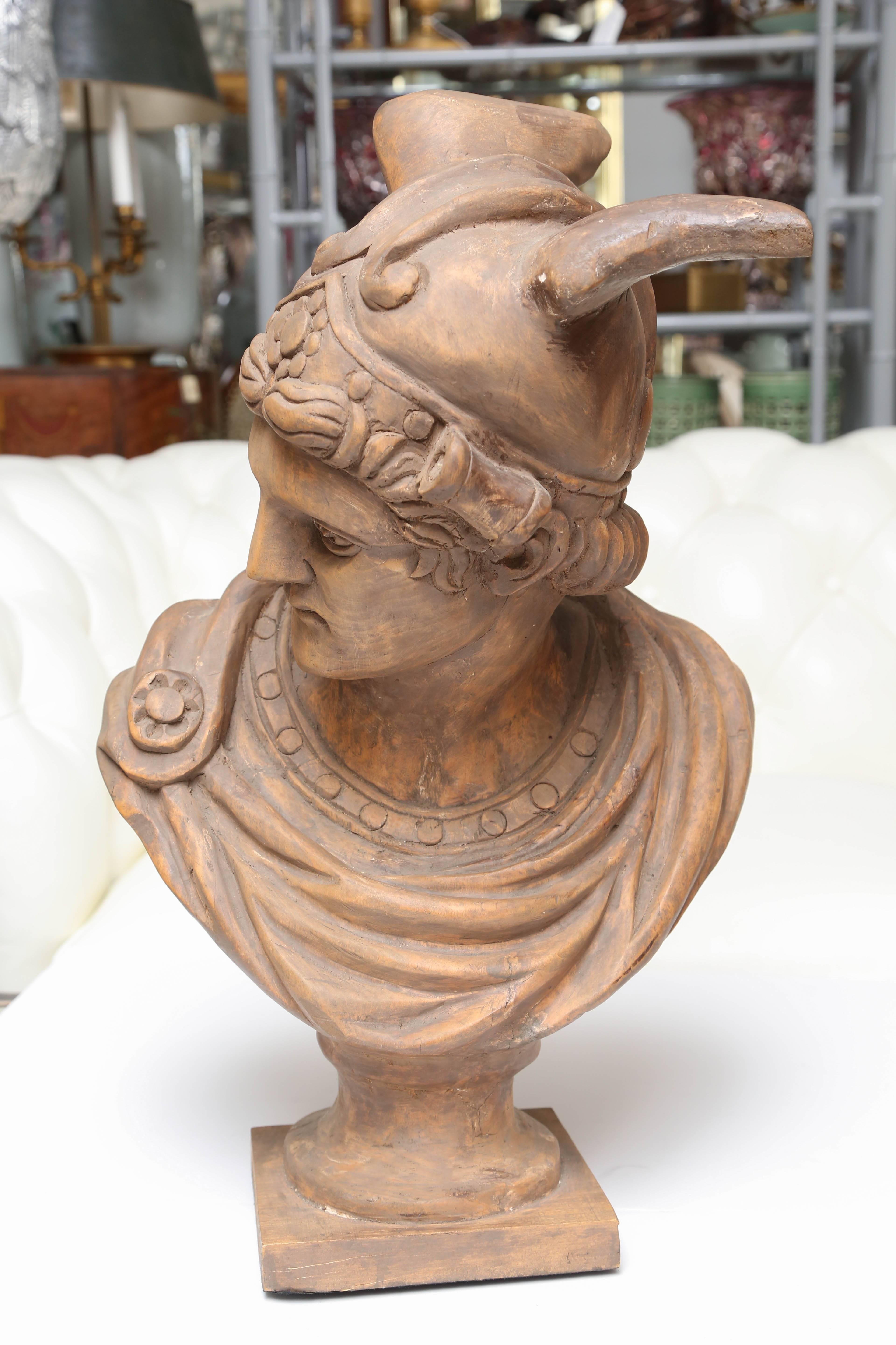 Italian Large Grand Tour Carved Wood Bust of Mercury