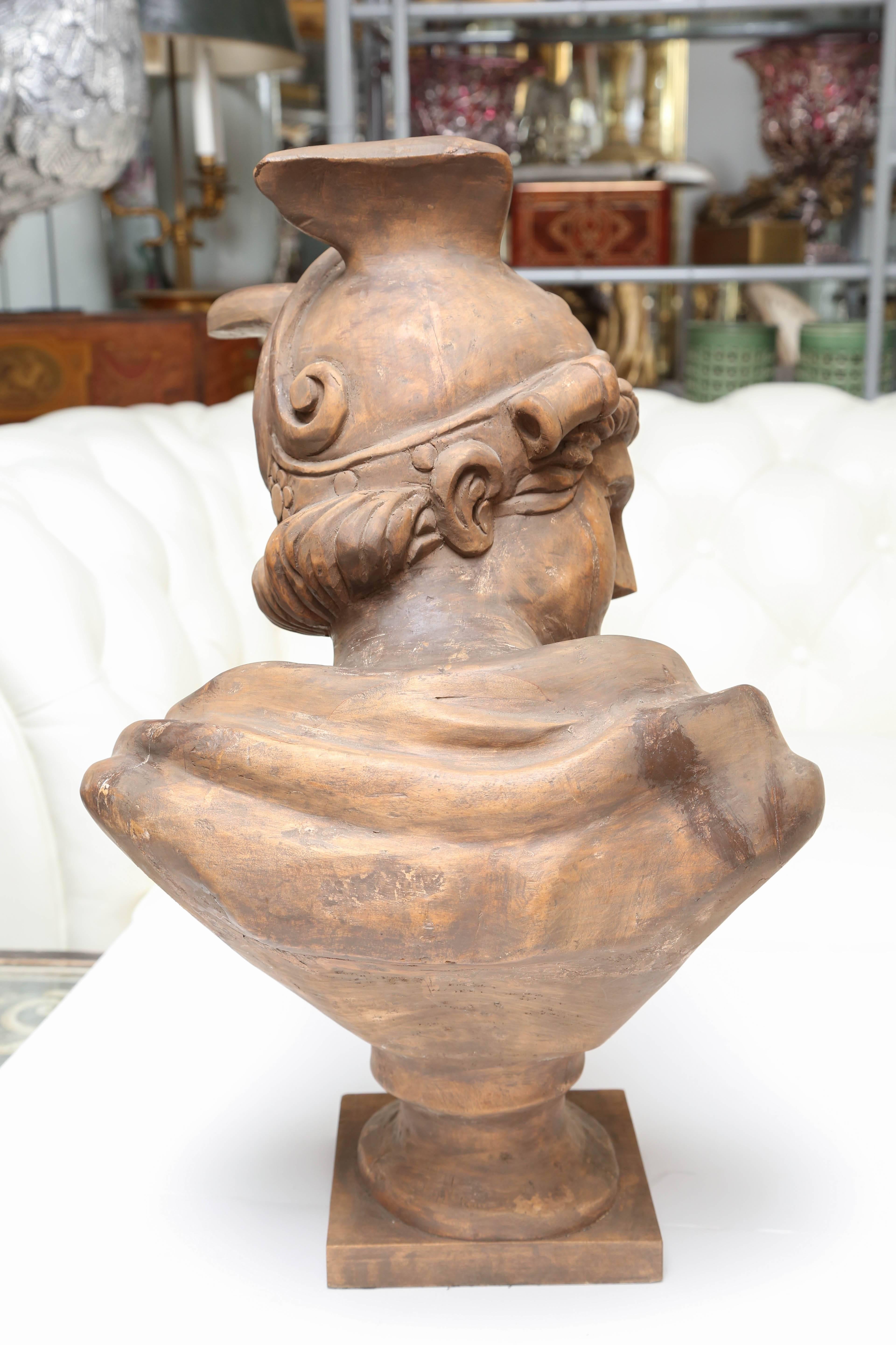 Large Grand Tour Carved Wood Bust of Mercury In Good Condition In West Palm Beach, FL