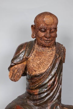 Chinese Ming Dynasty Wooden Sculpture of Arhat 'Luohan', 16th Century