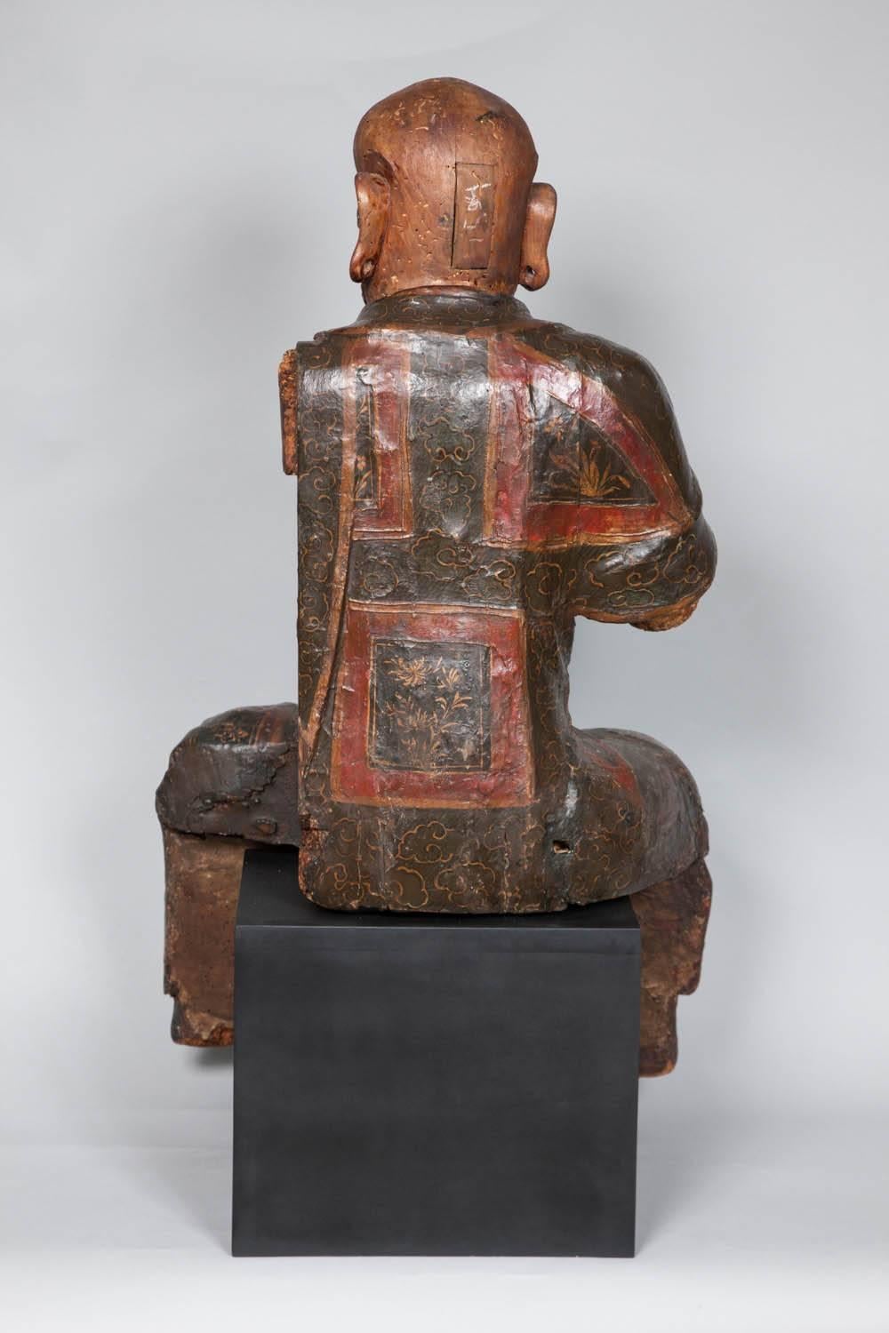 Chinese Ming Dynasty Wooden Sculpture of Arhat 'Luohan', 16th Century For Sale 1