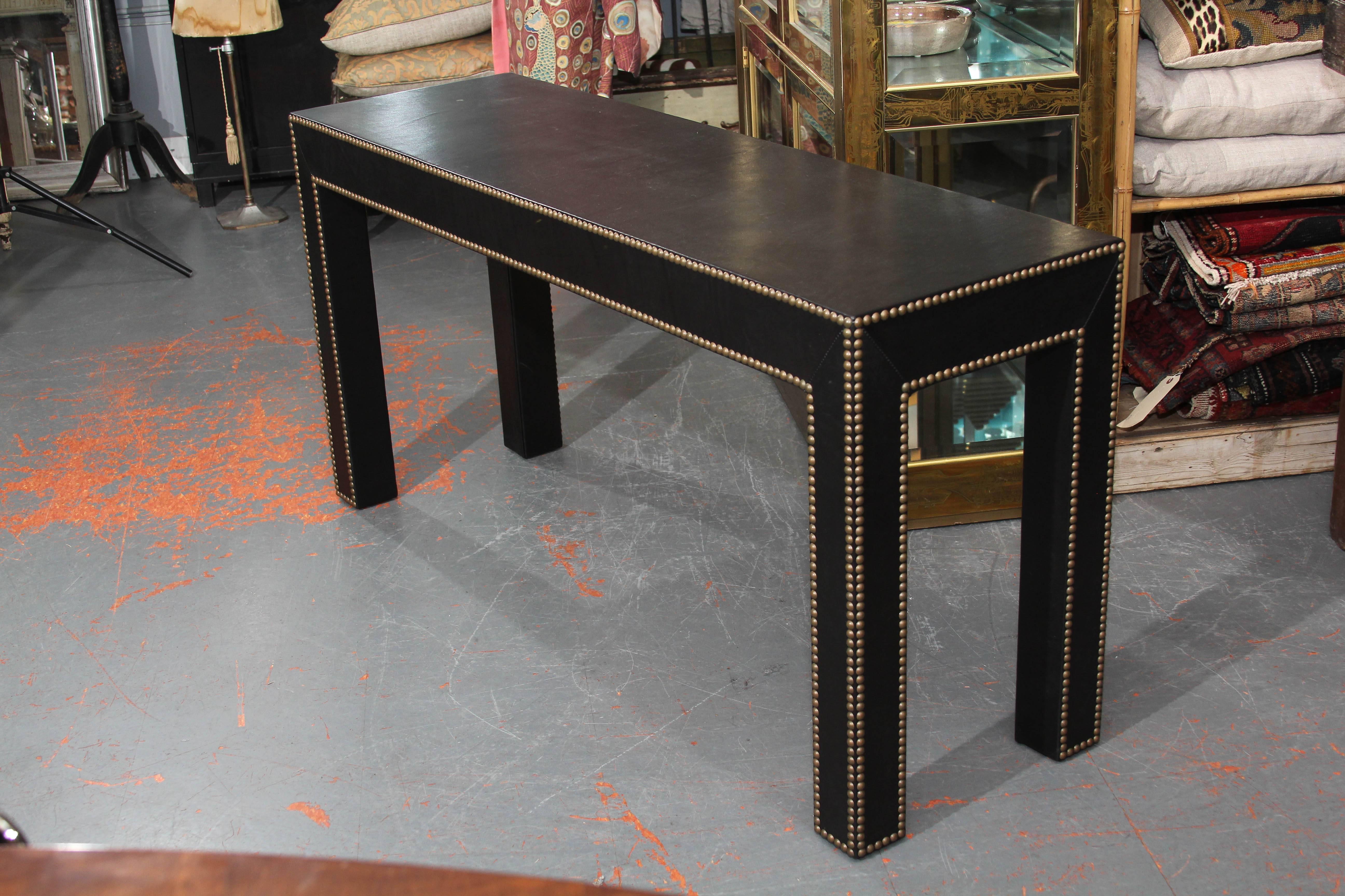 black leather console table