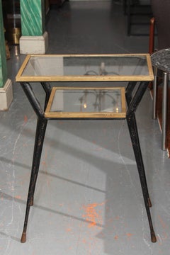 Tall Mid-20th Century French Metal and Glass Side or Entry Table