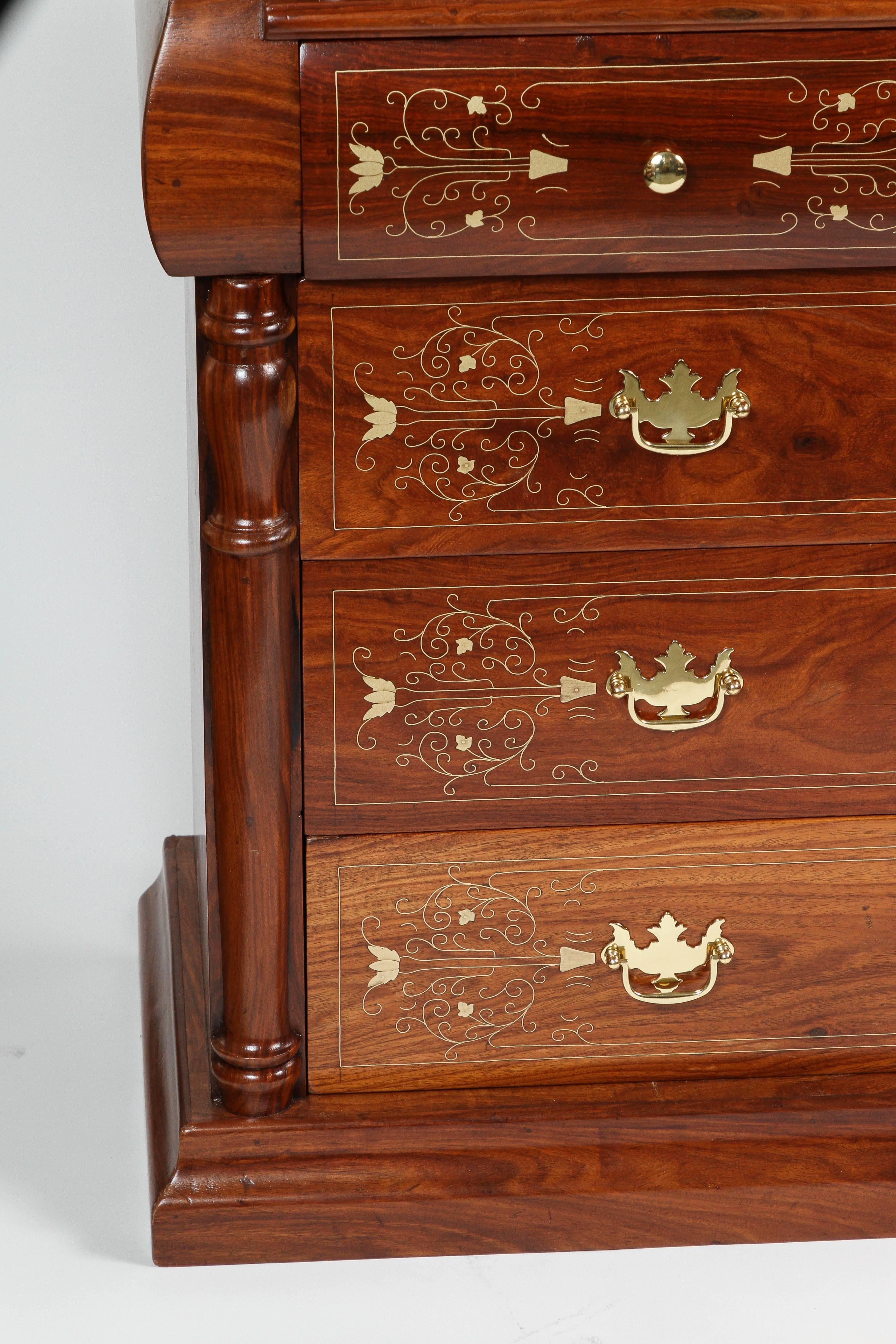 Exotic Vintage Chest of Drawers with Brass Inlay In Excellent Condition In Pasadena, CA