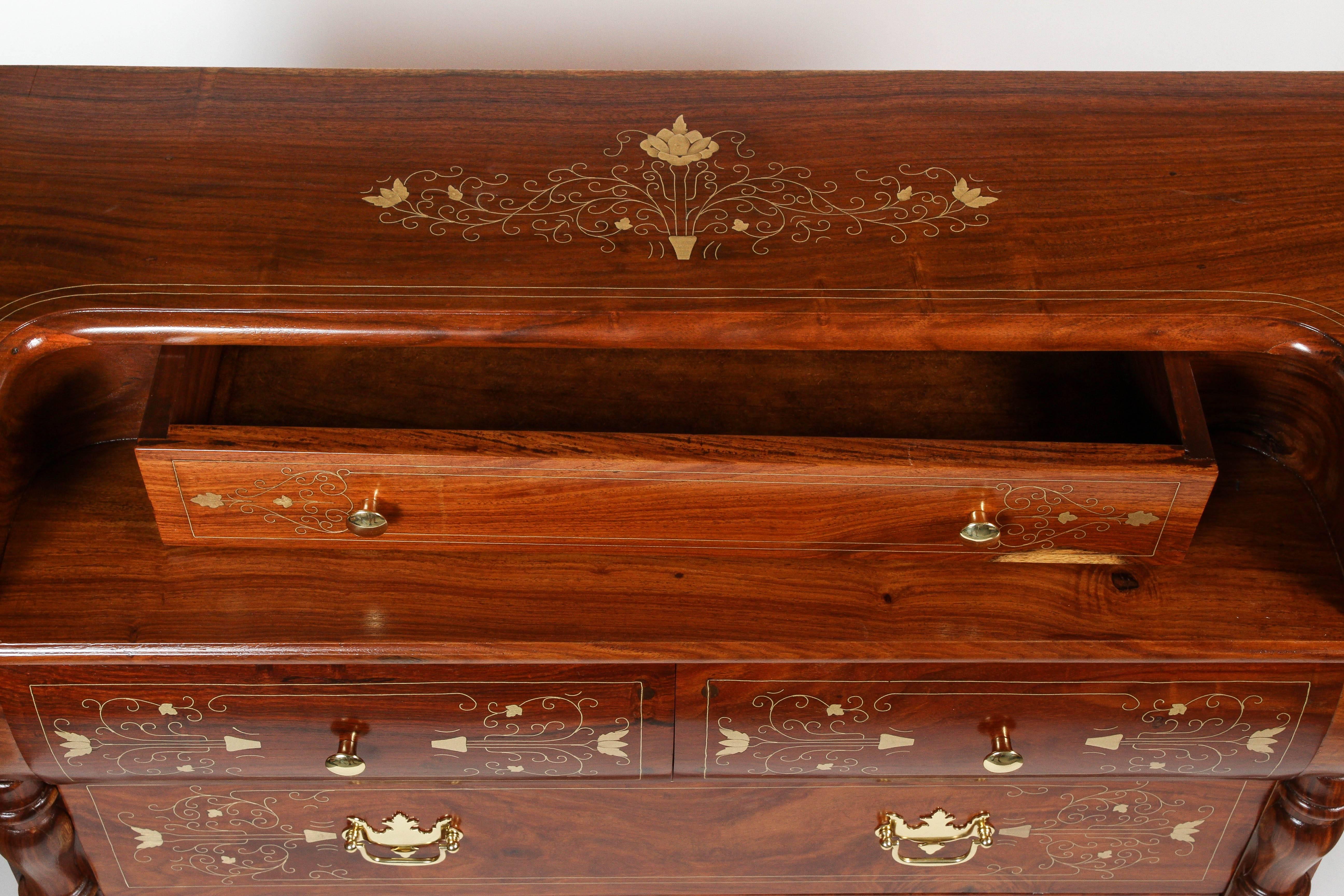 Exotic Vintage Chest of Drawers with Brass Inlay 1