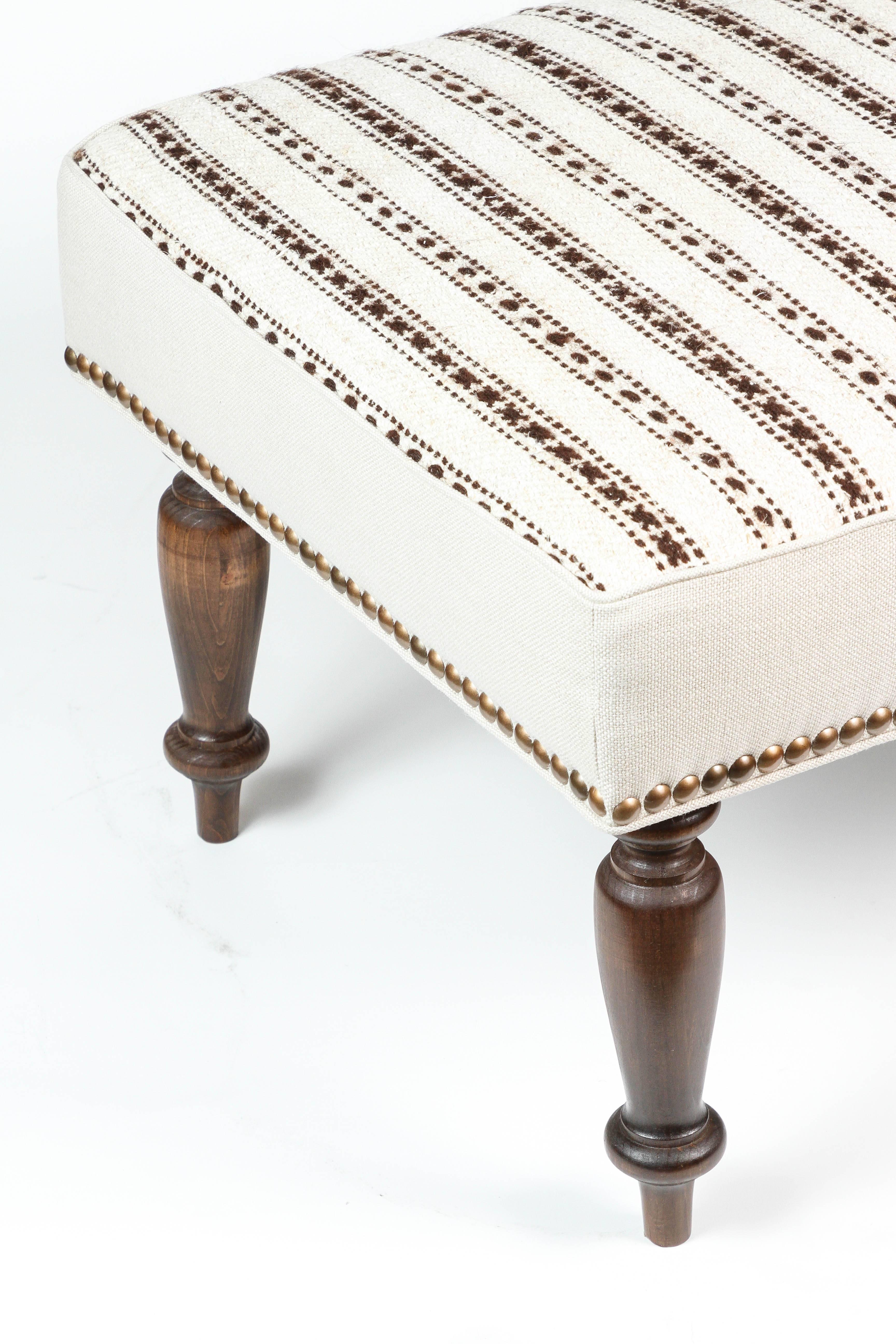 20th Century Custom-Made Bench with Vintage Hemp Wool and Belgium Linen