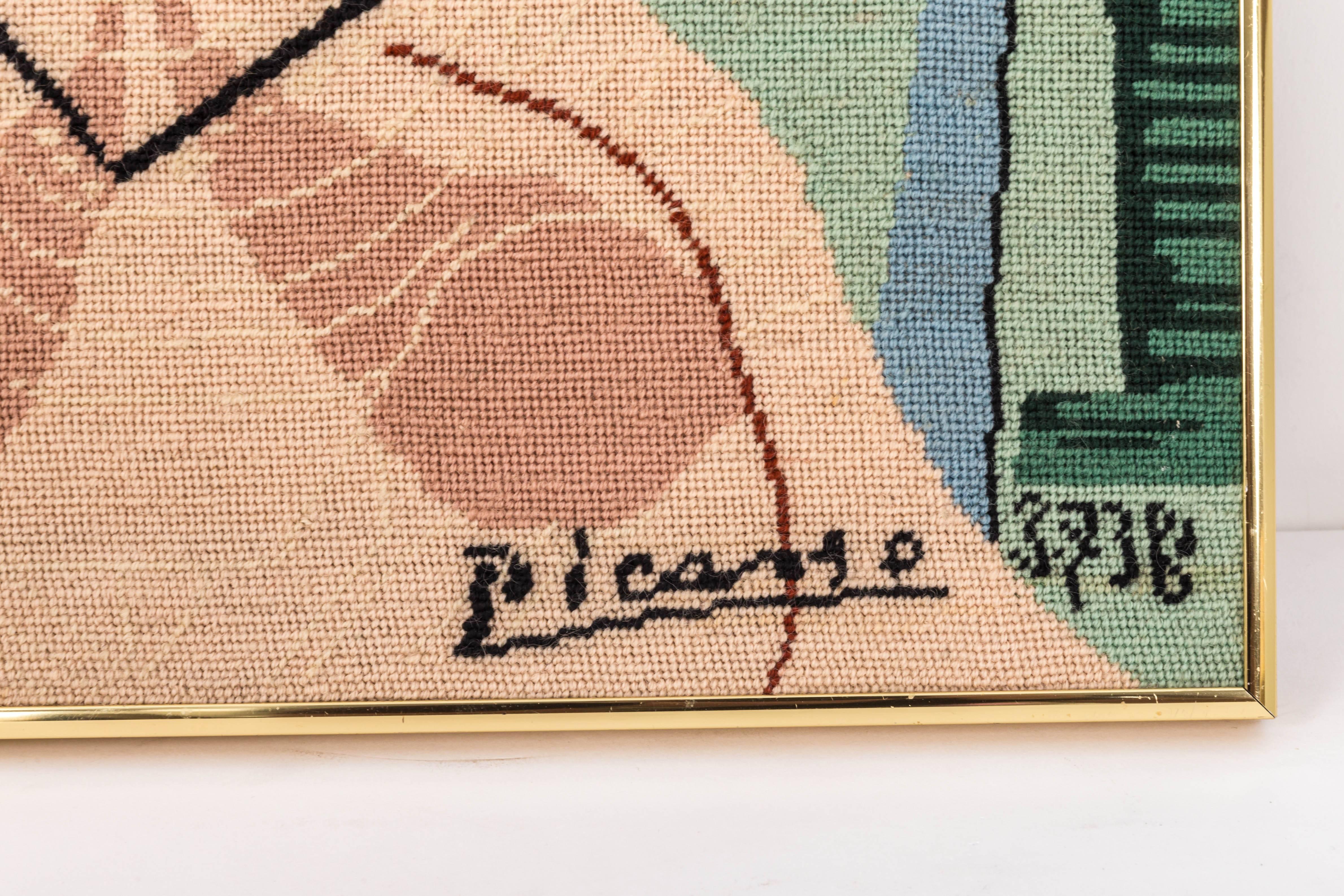 Mid-Century Modern Picasso Portrait in Needlepoint, Lady in Hat