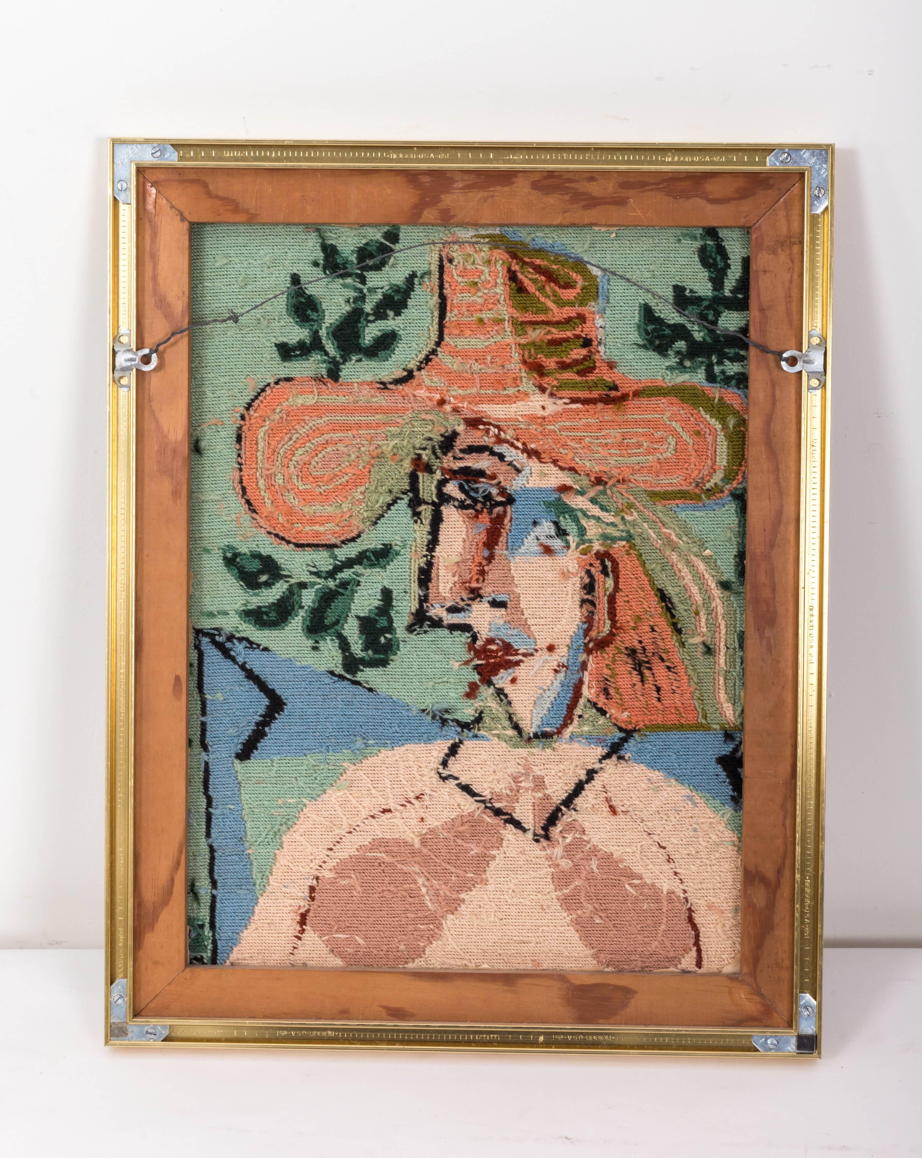 Picasso Portrait in Needlepoint, Lady in Hat In Excellent Condition In Southampton, NY