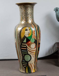 Tall Picassoesque Pottery Vase