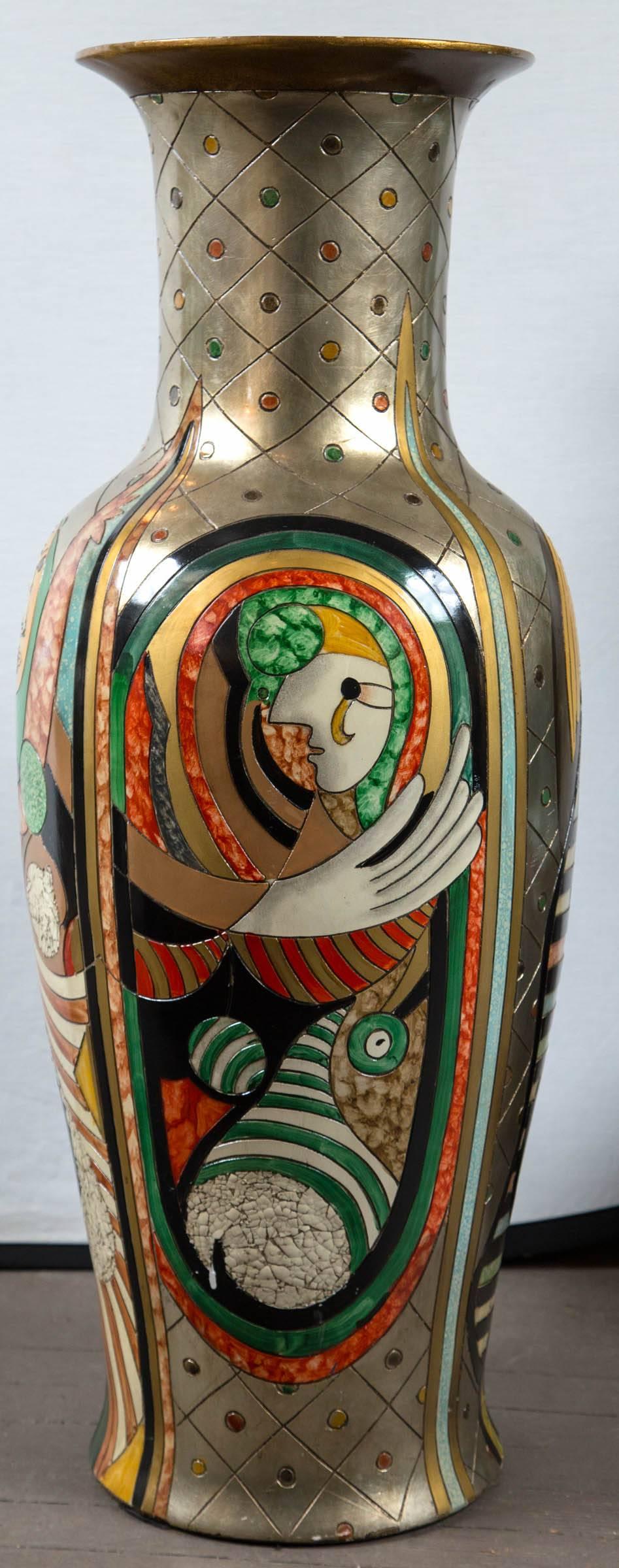 Mid-Century Modern Tall Picassoesque Pottery Vase For Sale