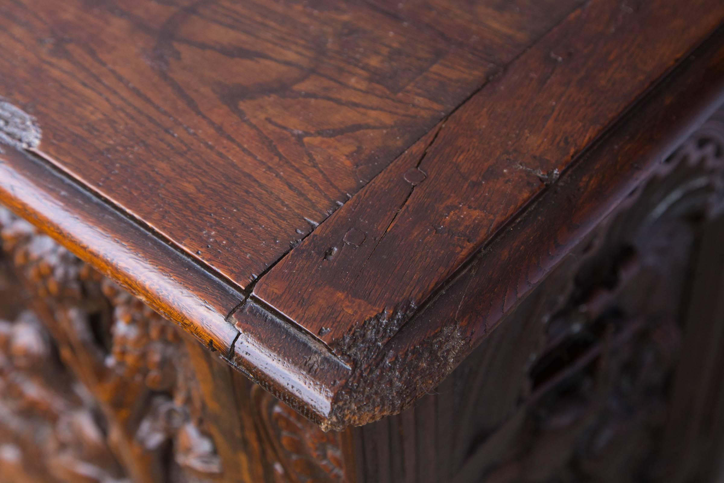 Hand-Carved 17th Century French Chestnut Lift Top Coffer