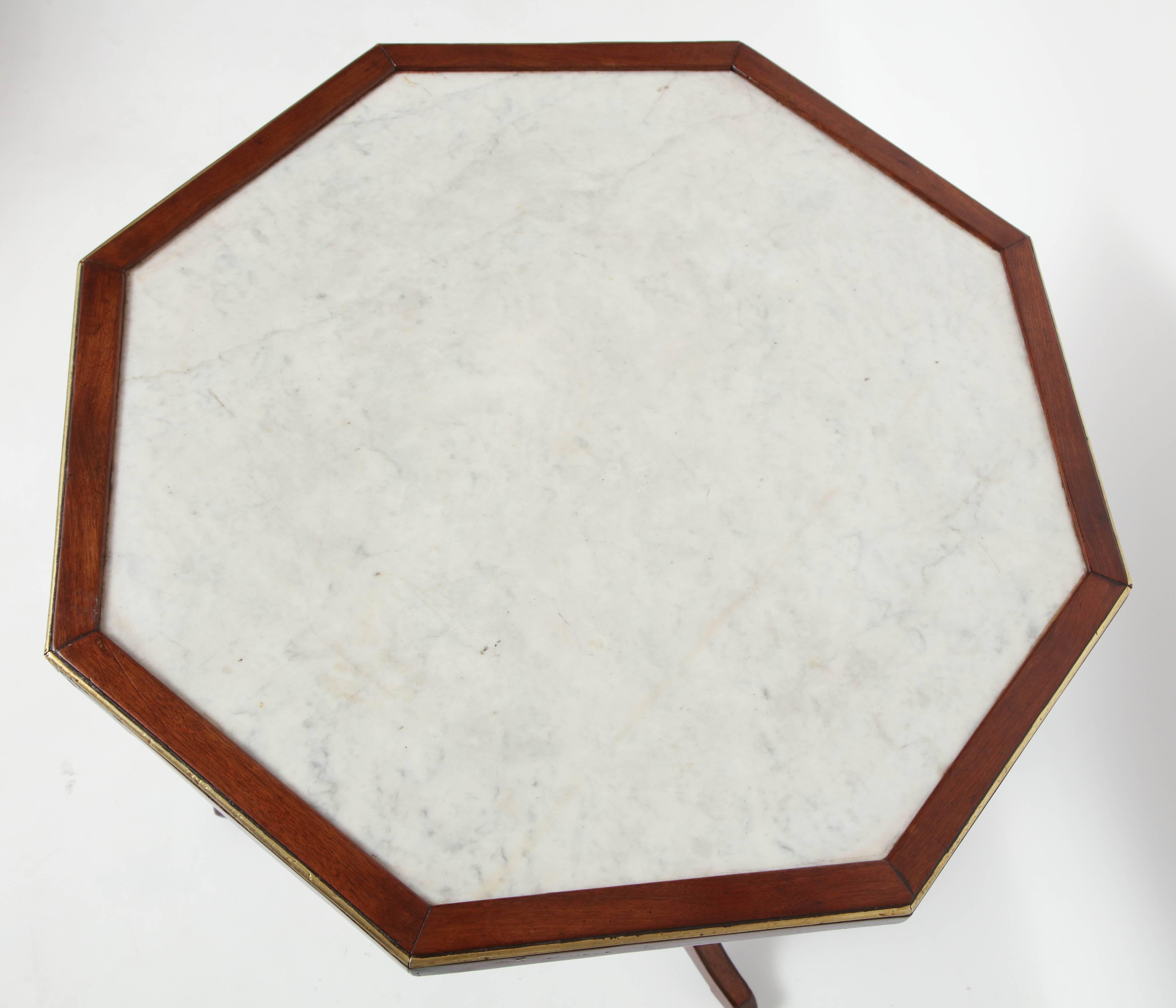 Brass 18th Century French Walnut Tripod Table With Octagonal Marble Top