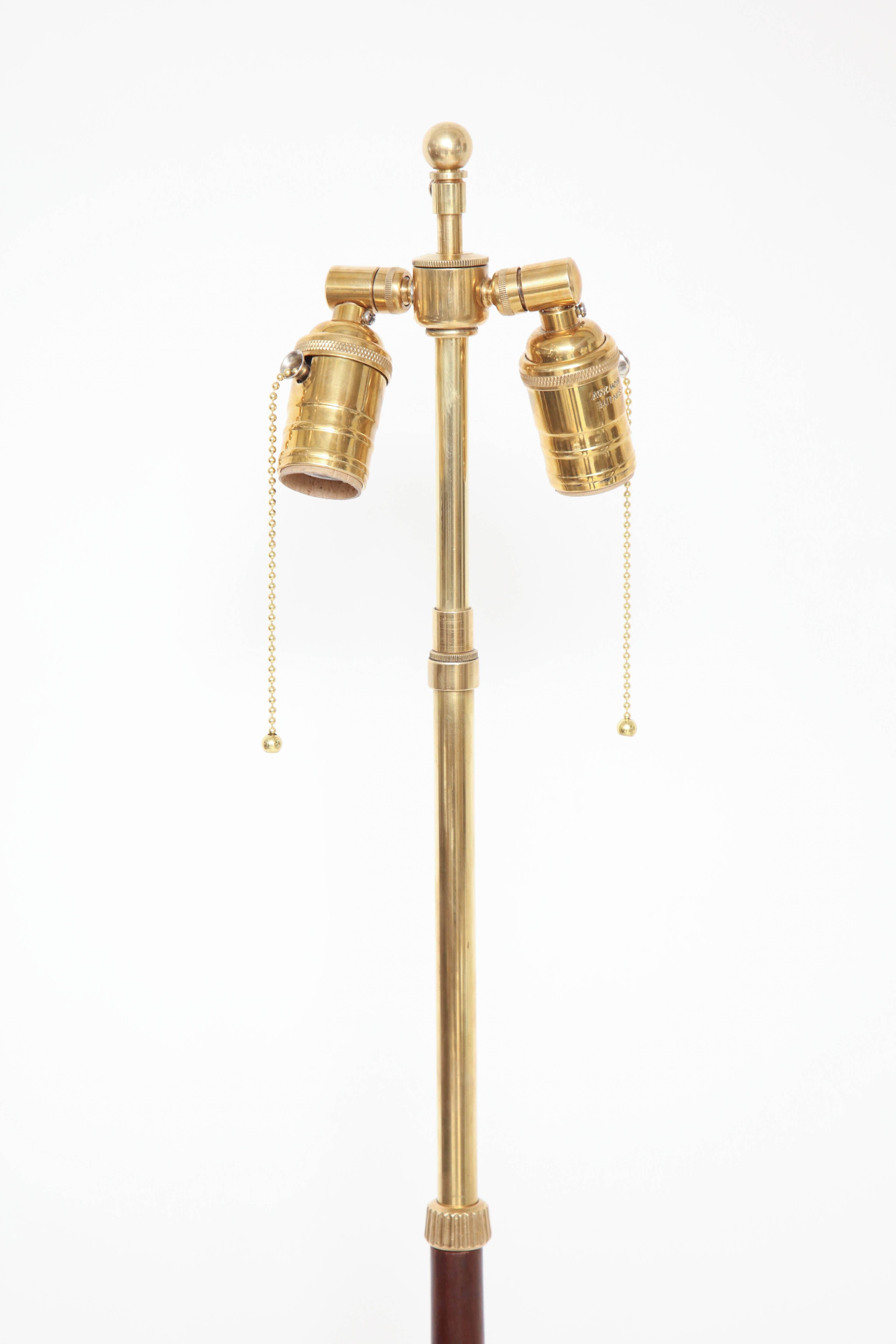 Midcentury Brass and Wood Standing Lamp on Tripod Base, Spain, circa 1950s 3
