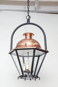 20th Century Copper and Glass Lantern/Pendant with Iron Ring Hanger, circa 1900