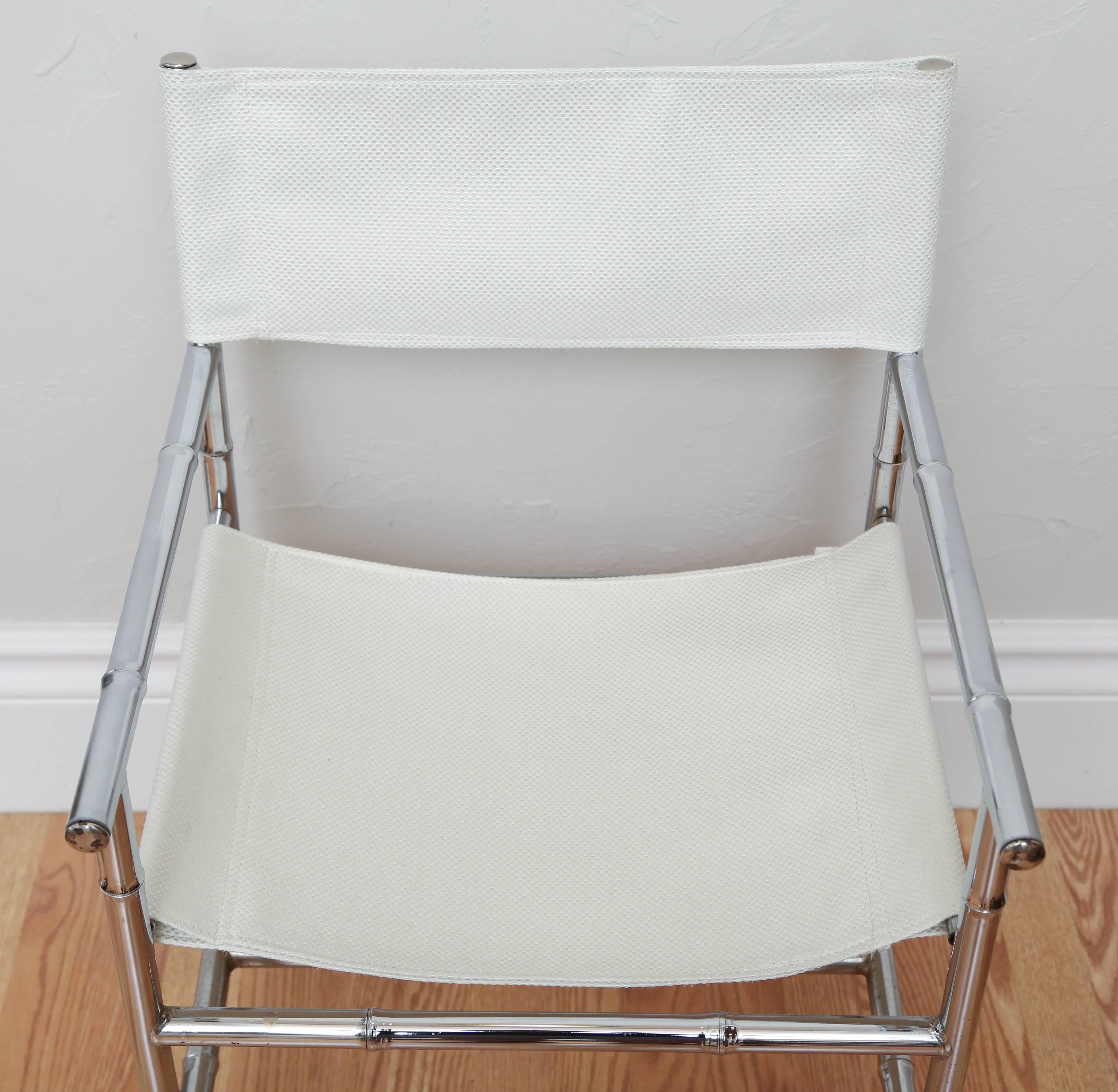 Set of Four Faux Bamboo Chrome Director's Chairs In Good Condition In West Palm Beach, FL