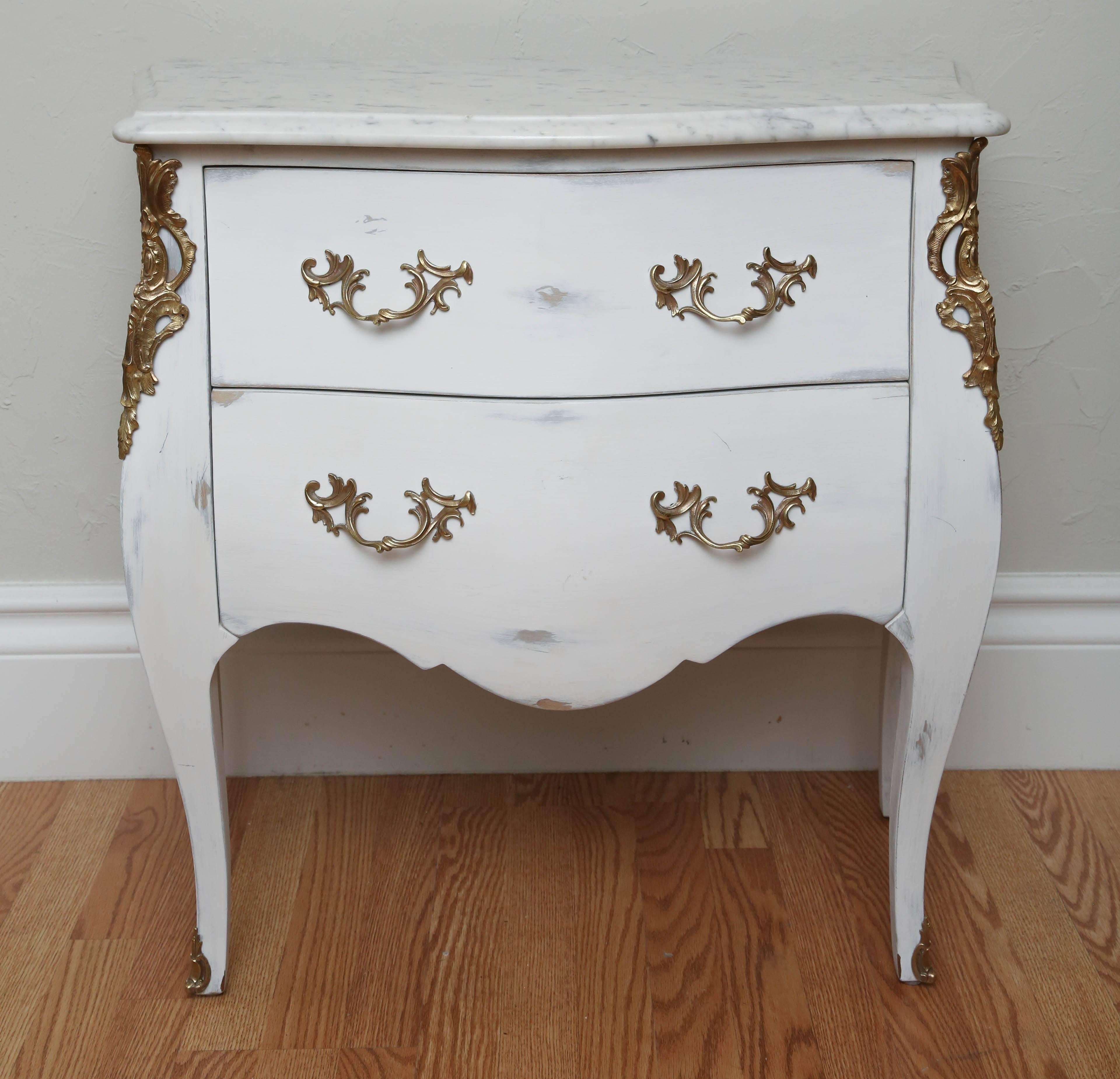 20th Century Pair of Vintage Auffray Painted Chests with Marble Tops
