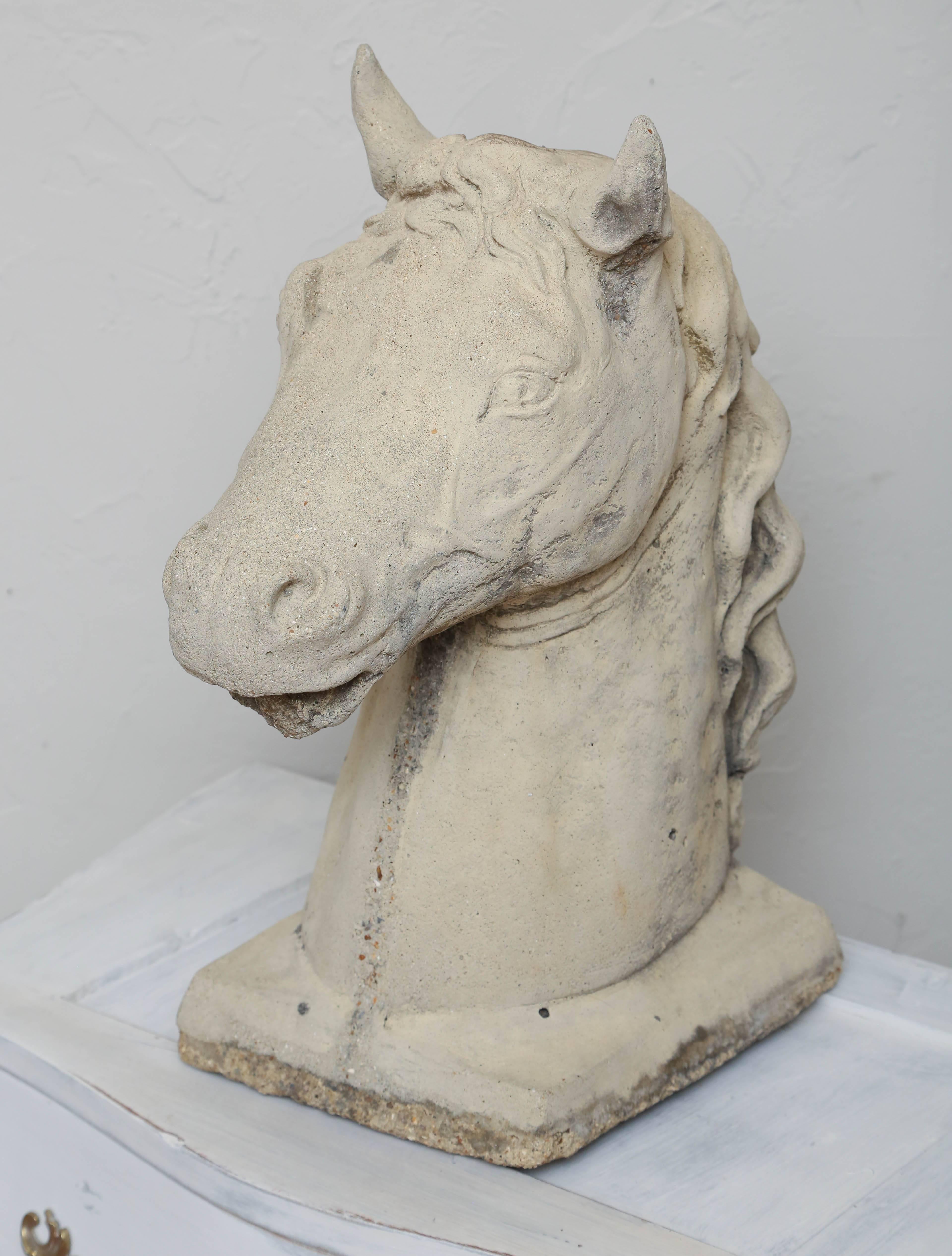 Vintage Cast Stone Horse Head Sculpture In Good Condition In West Palm Beach, FL