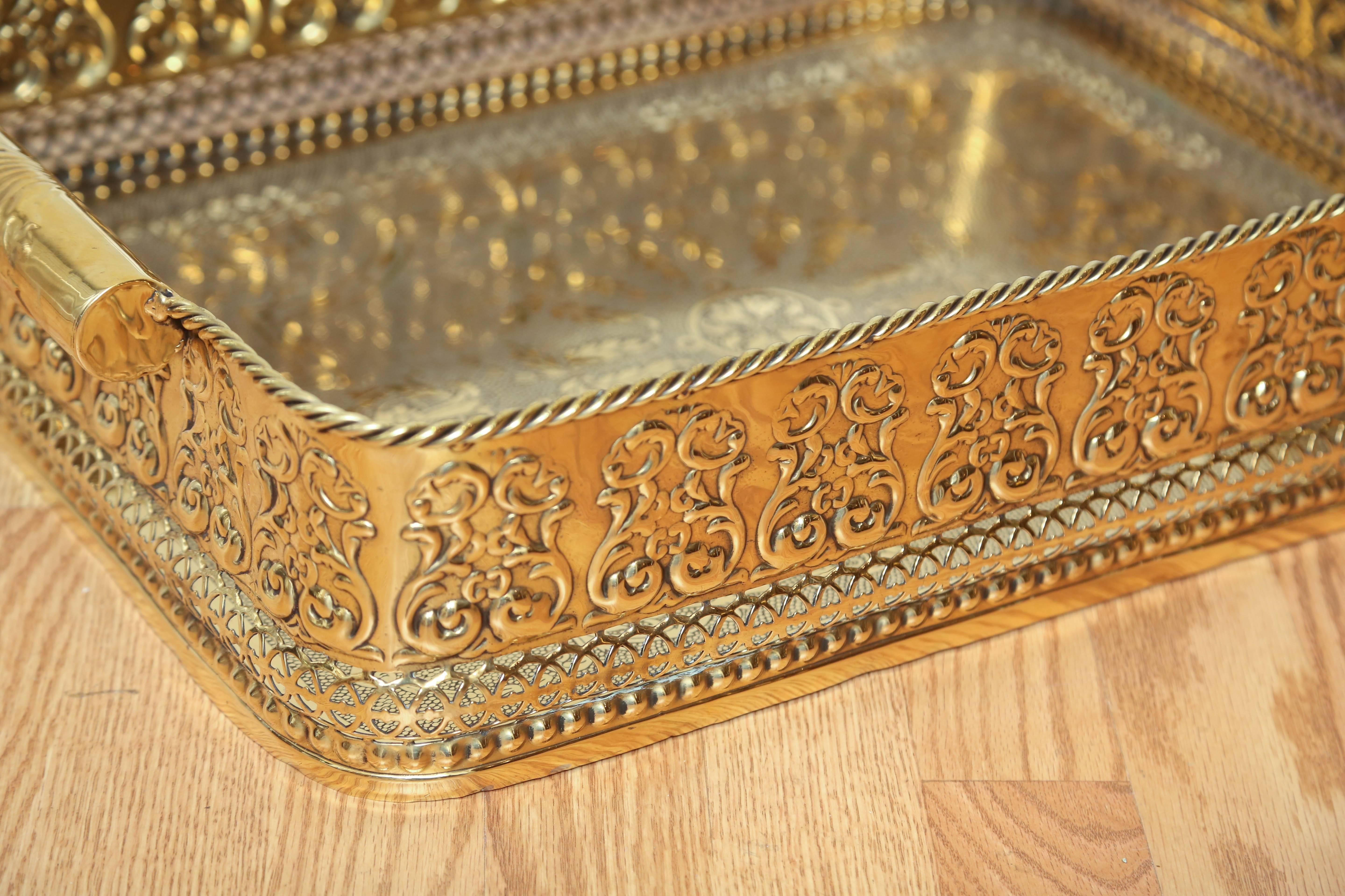 Large brass tray with beautiful etched detailing.