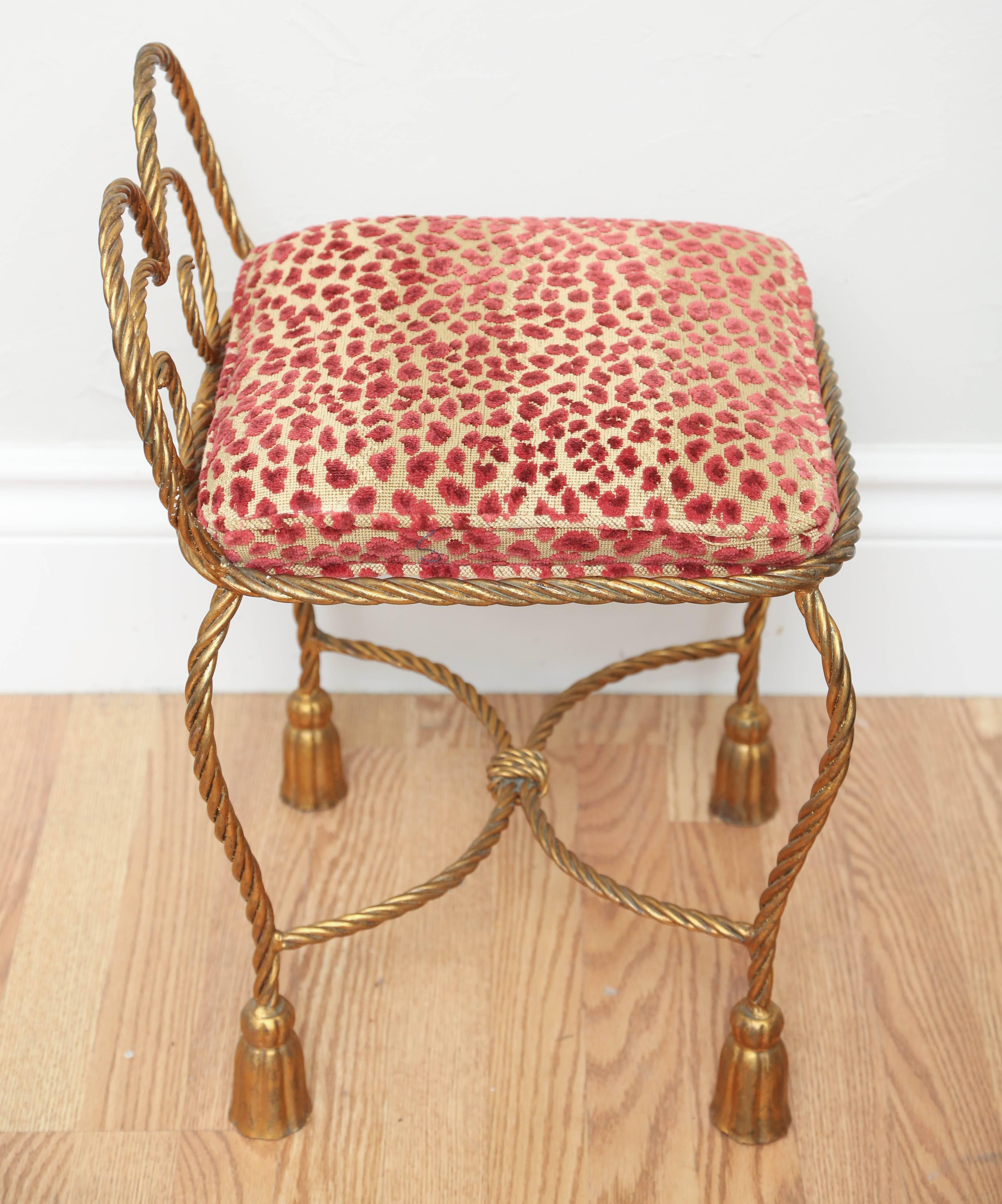Vintage Italian Gilt Metal Rope and Tassel Vanity Chair 2
