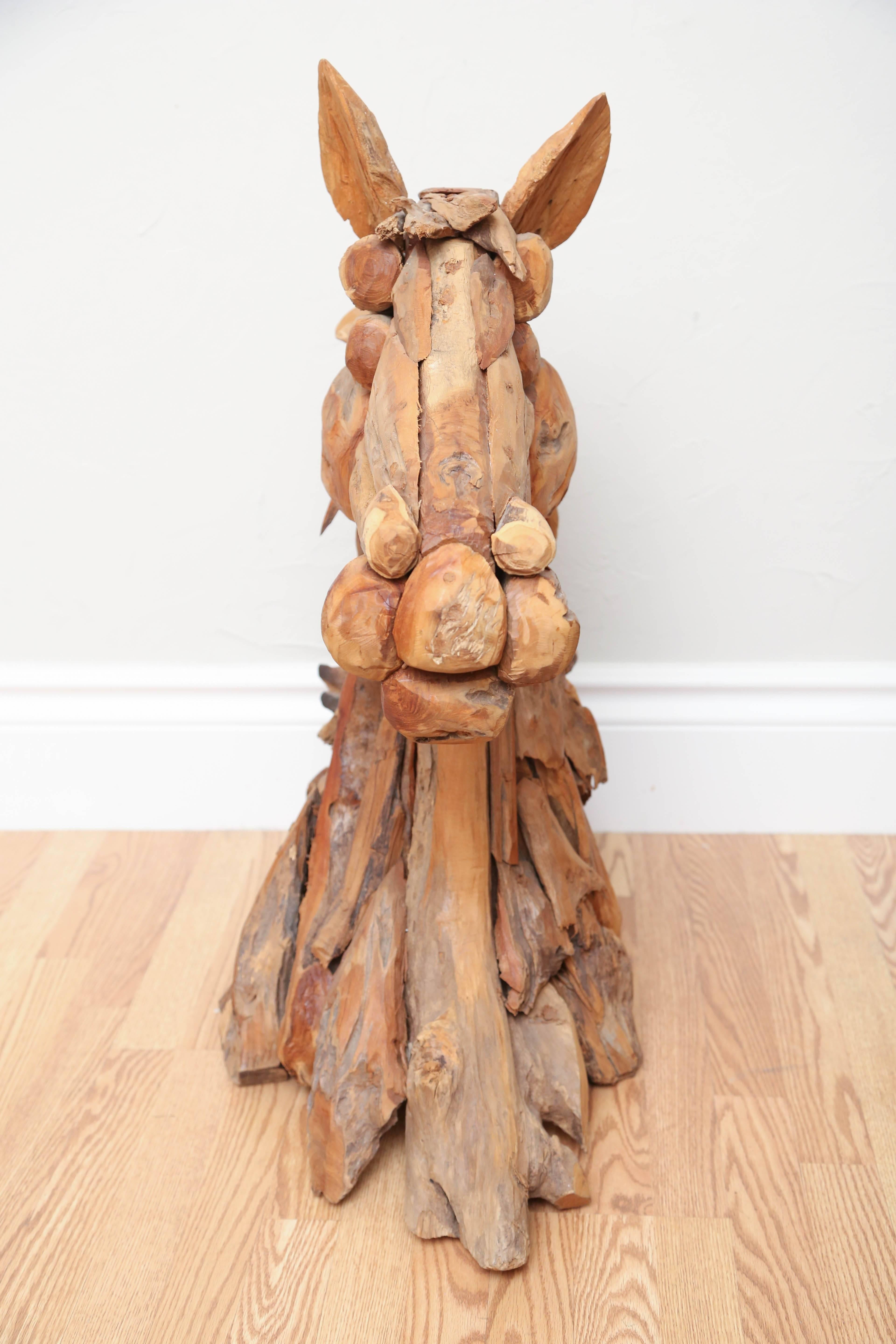 Original Driftwood Carved Horse Sculpture In Good Condition For Sale In West Palm Beach, FL
