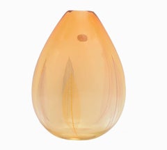Archimede Seguso Orange Transparent "a Piume" Murano Glass Italian Vase, 1950s