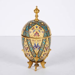 Ferdinand Barbedienne: a French Bronze Champleve Cloisonne Enamel Egg Form Box