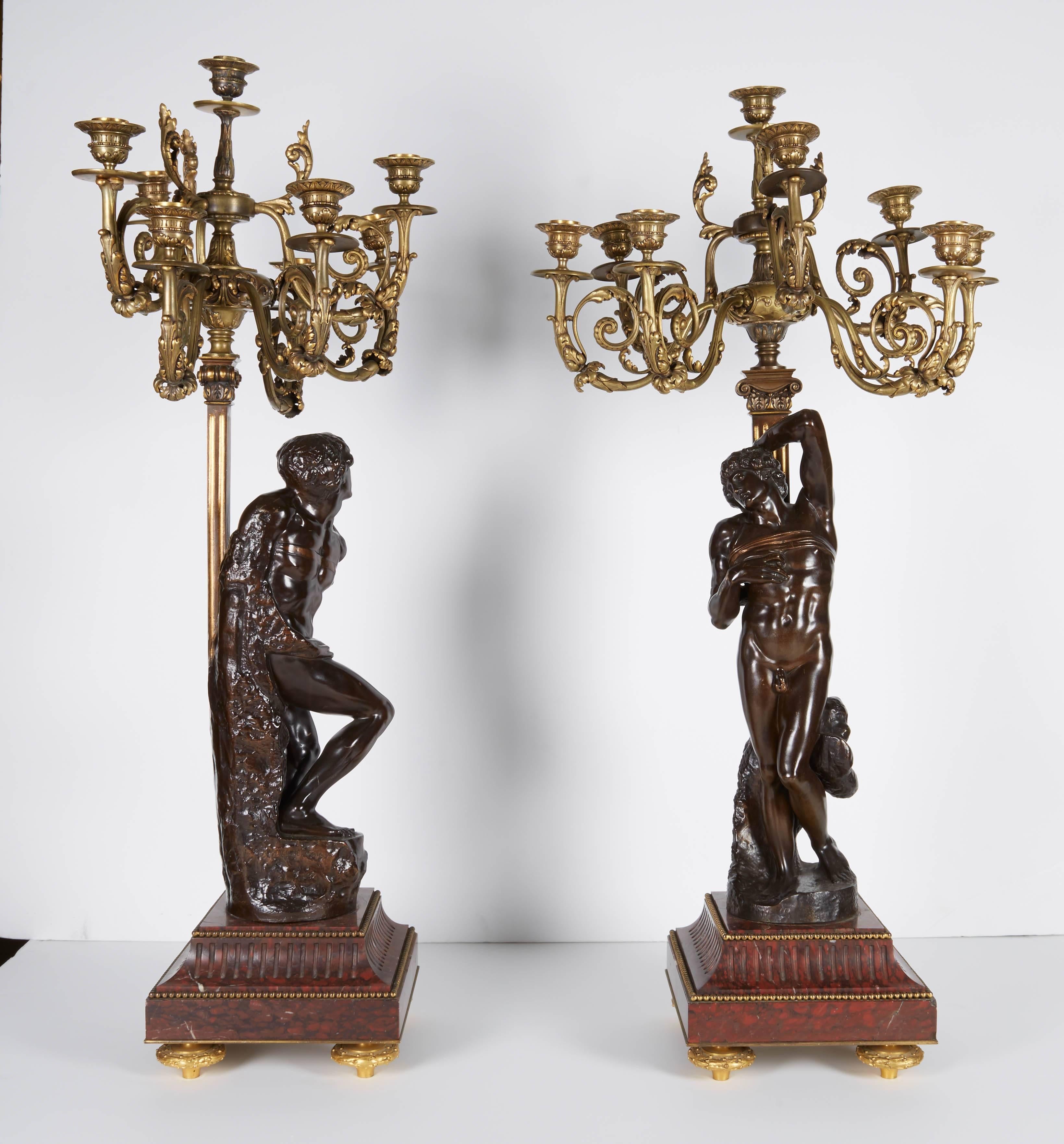 Ferdinand Barbedienne, a Large Pair of French Gilt Patinated Bronze Candelabras 1