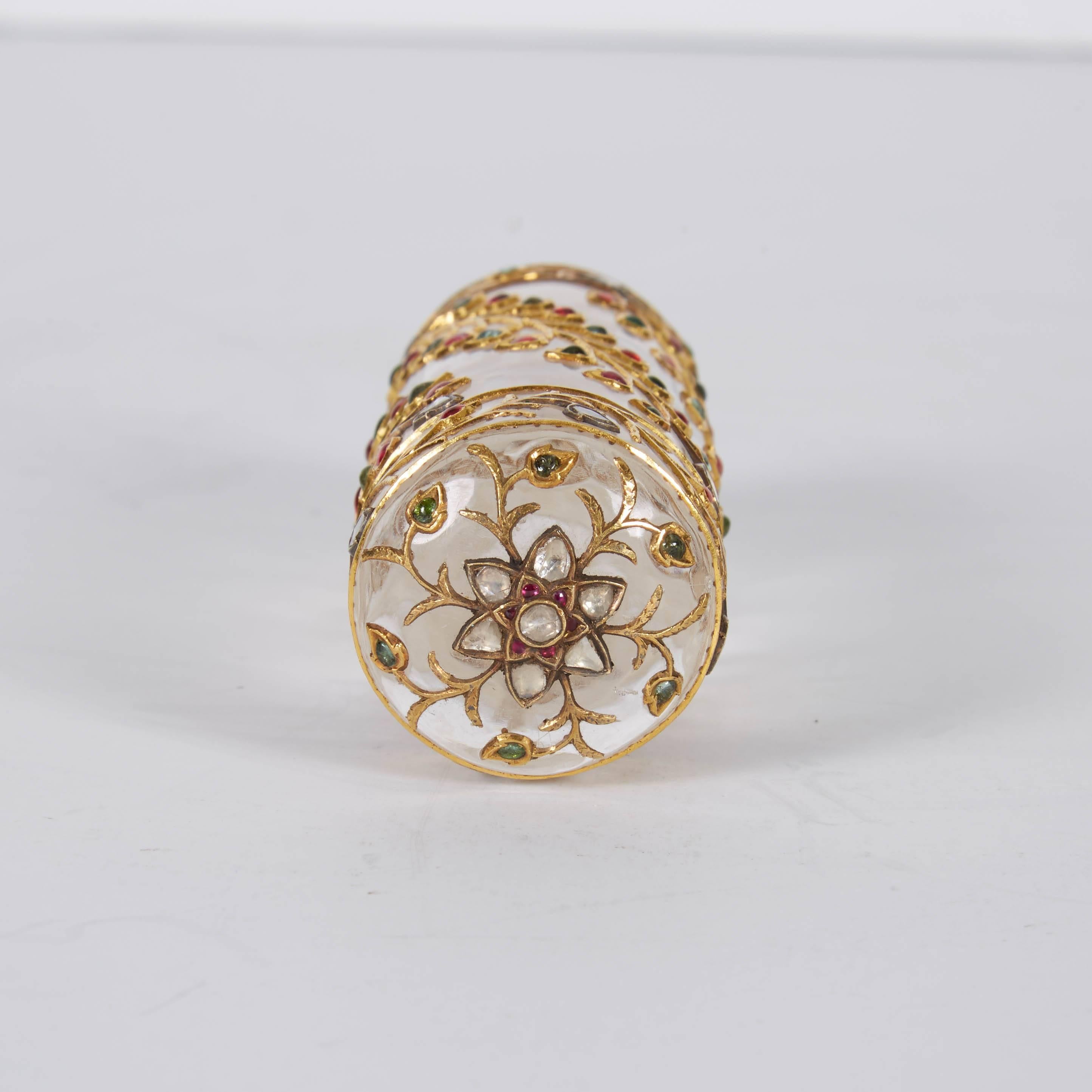 Islamic Rare Indian Mughal Rock Crystal and Gold Handle with Diamonds Rubies Emeralds