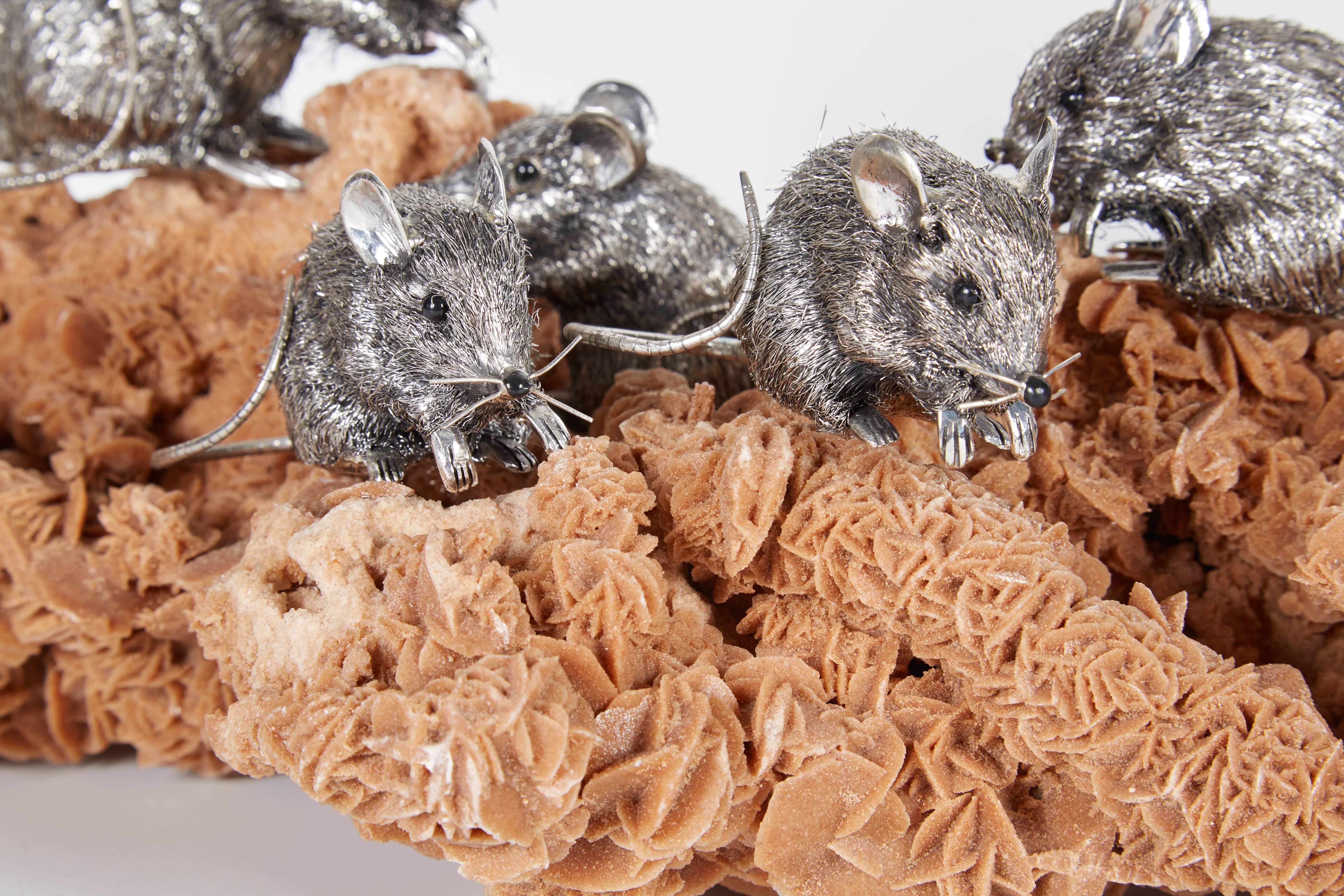 Mario Buccellati, Rare and Exquisite Suite of Italian Sterling Silver Mice In Excellent Condition In New York, NY