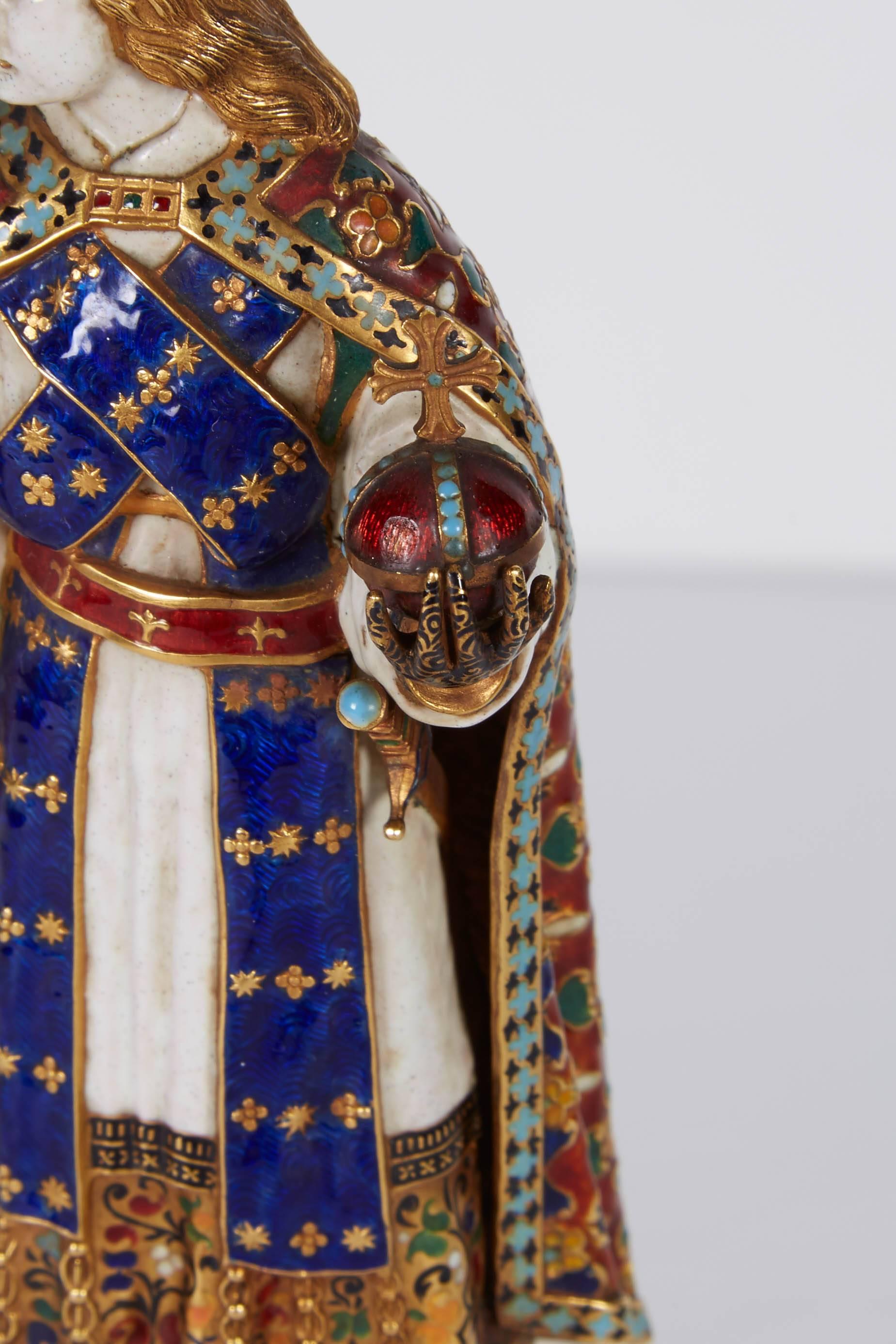 German Enamel Gold and Rock Crystal Figure of Emperor Maximilian I by Reinhold Vasters For Sale