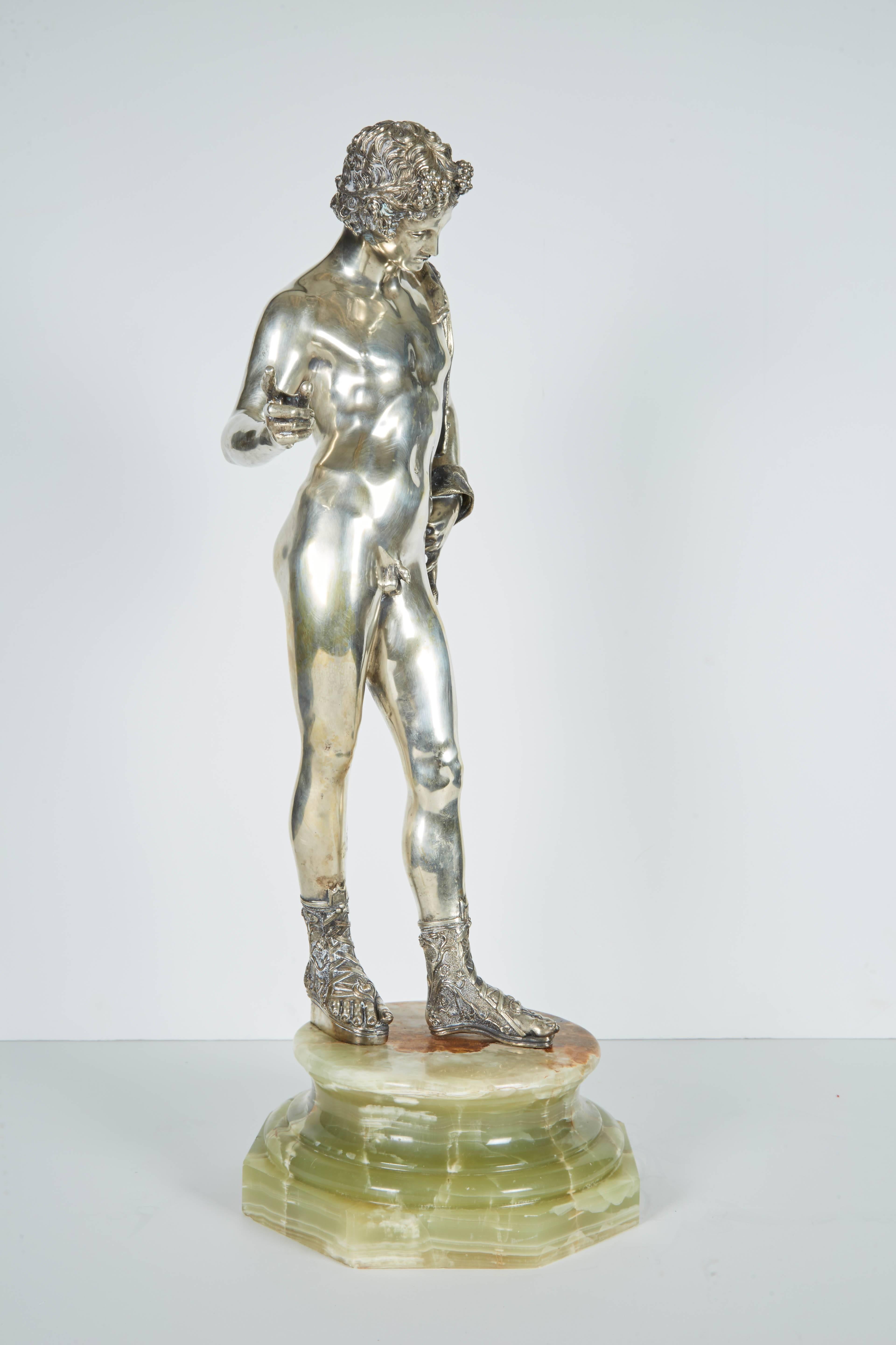 Large Italian Silver Figure / Statue of a Male Nude Narcissus after the Antique In Excellent Condition In New York, NY