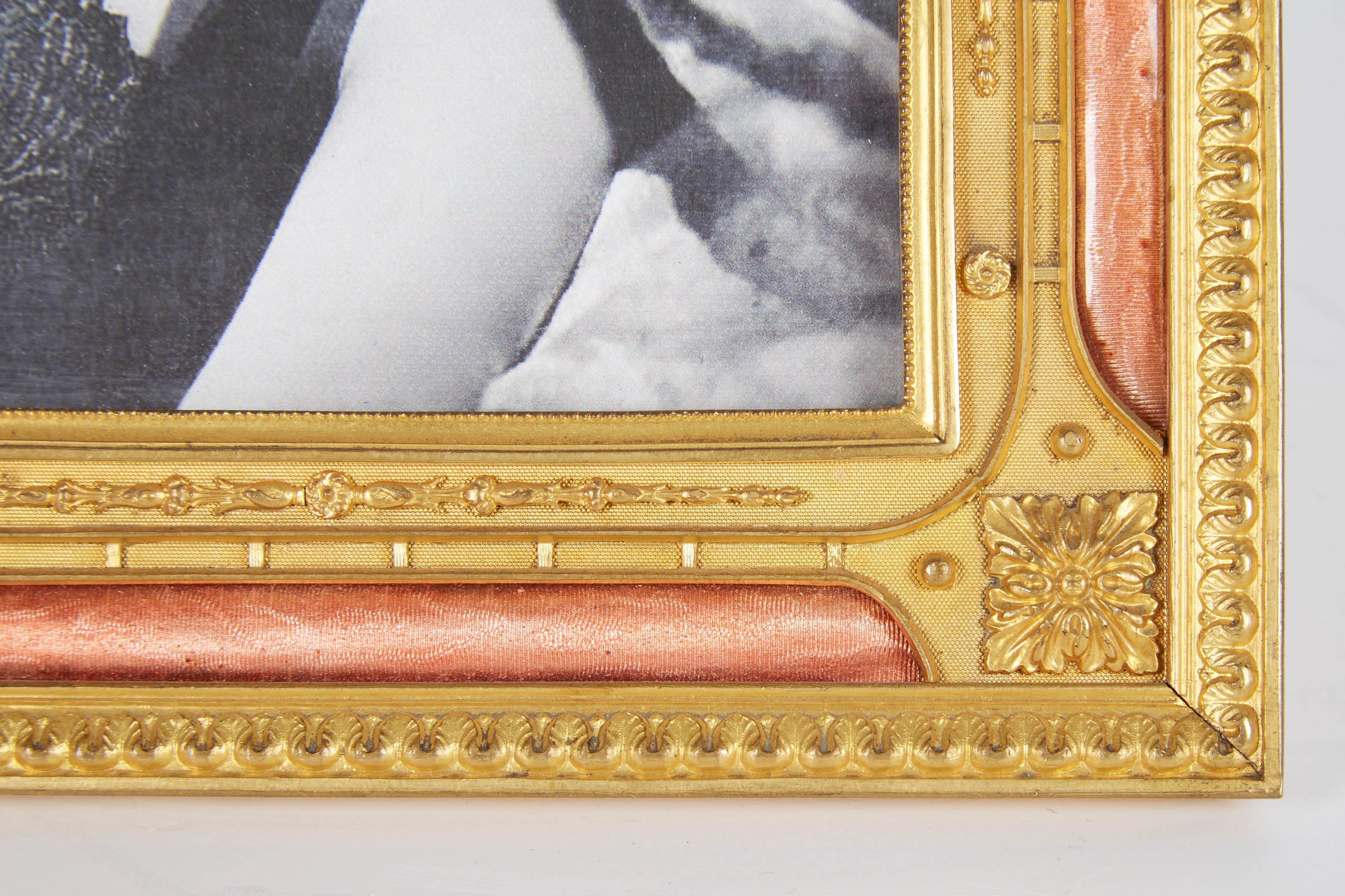 French Gilt Bronze Ormolu and Pink Guilloche Enamel Picture Photo Frame In Good Condition In New York, NY
