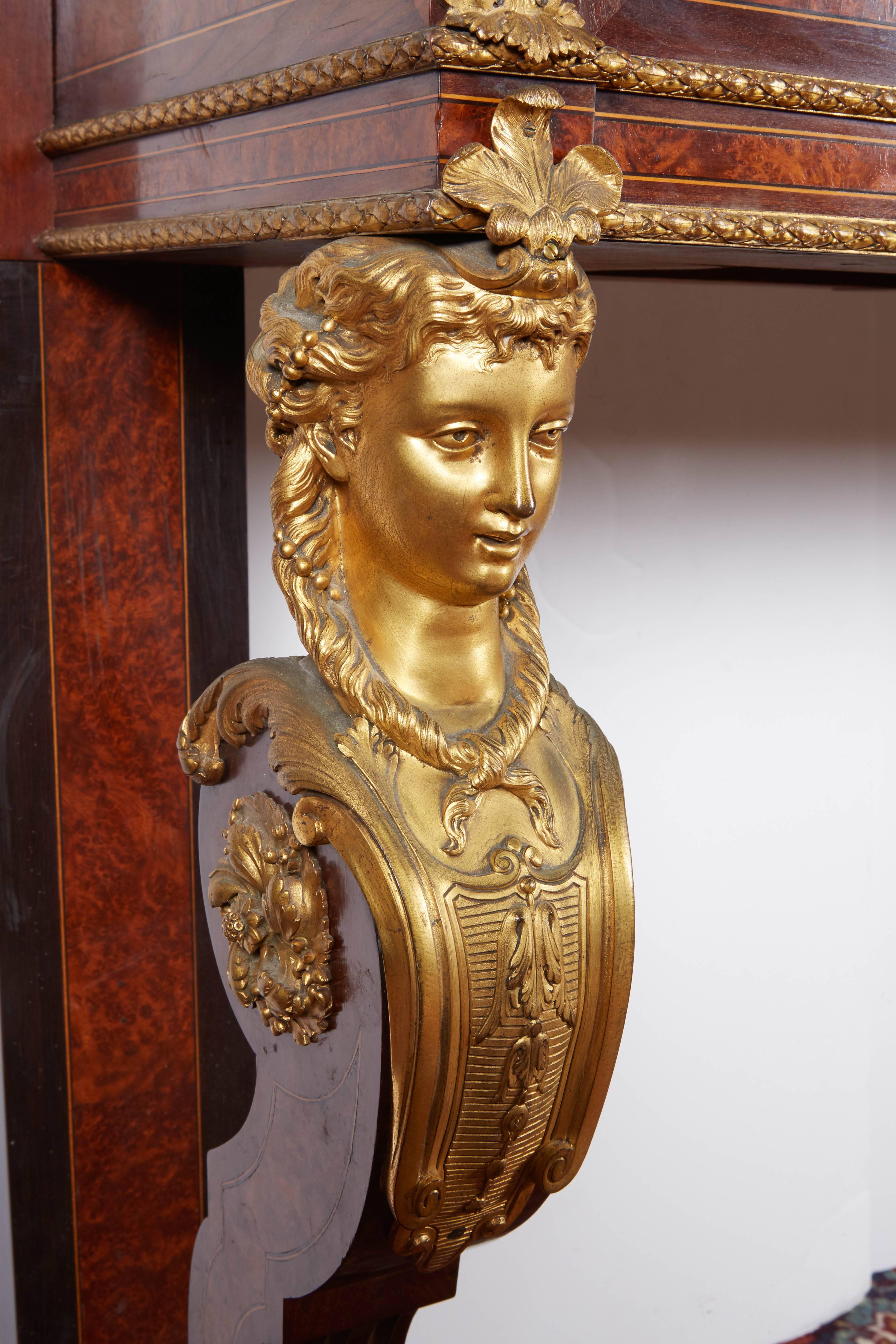Bronze Exquisite French Ormolu-Mounted Console Table with Marble Top, 19th Century