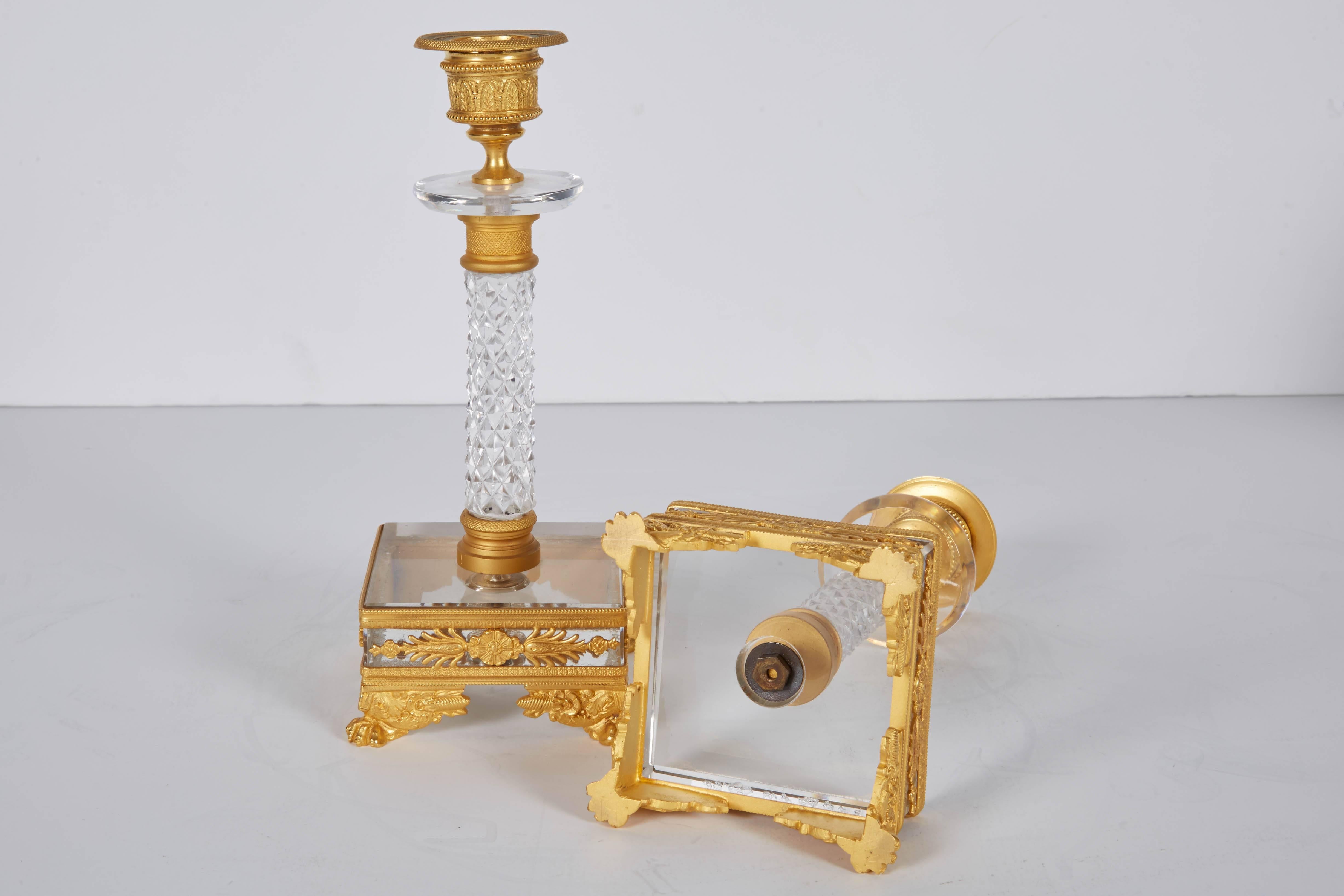 French Gilt Bronze and Crystal Glass Clock Set Garniture with Candlesticks 3