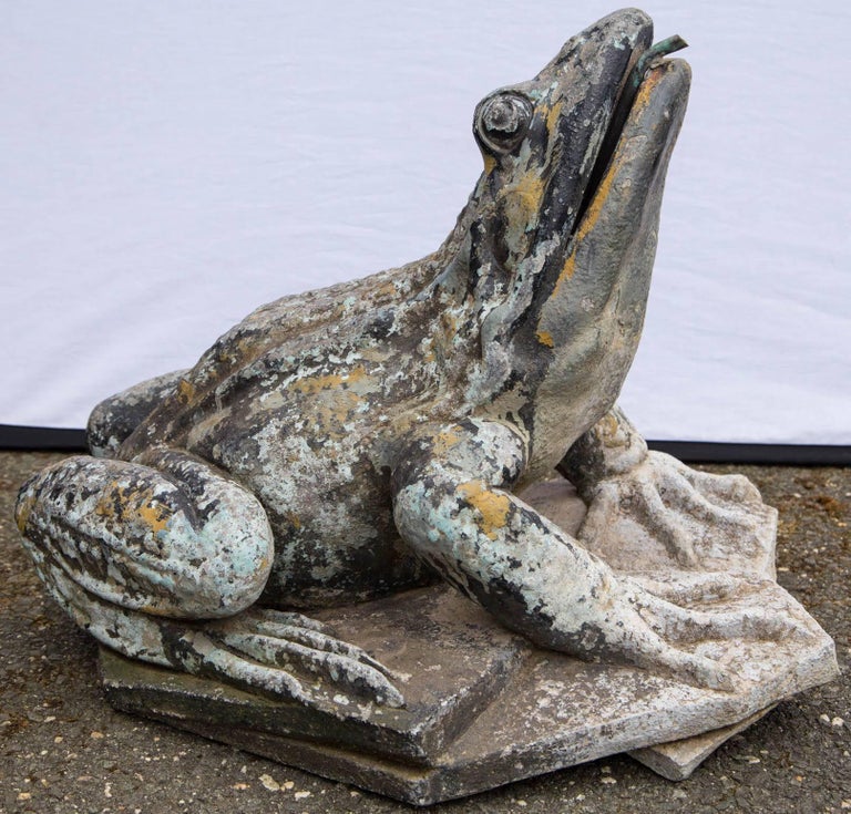 Exceptionally Large French Zinc Frog Fountain For Sale at 