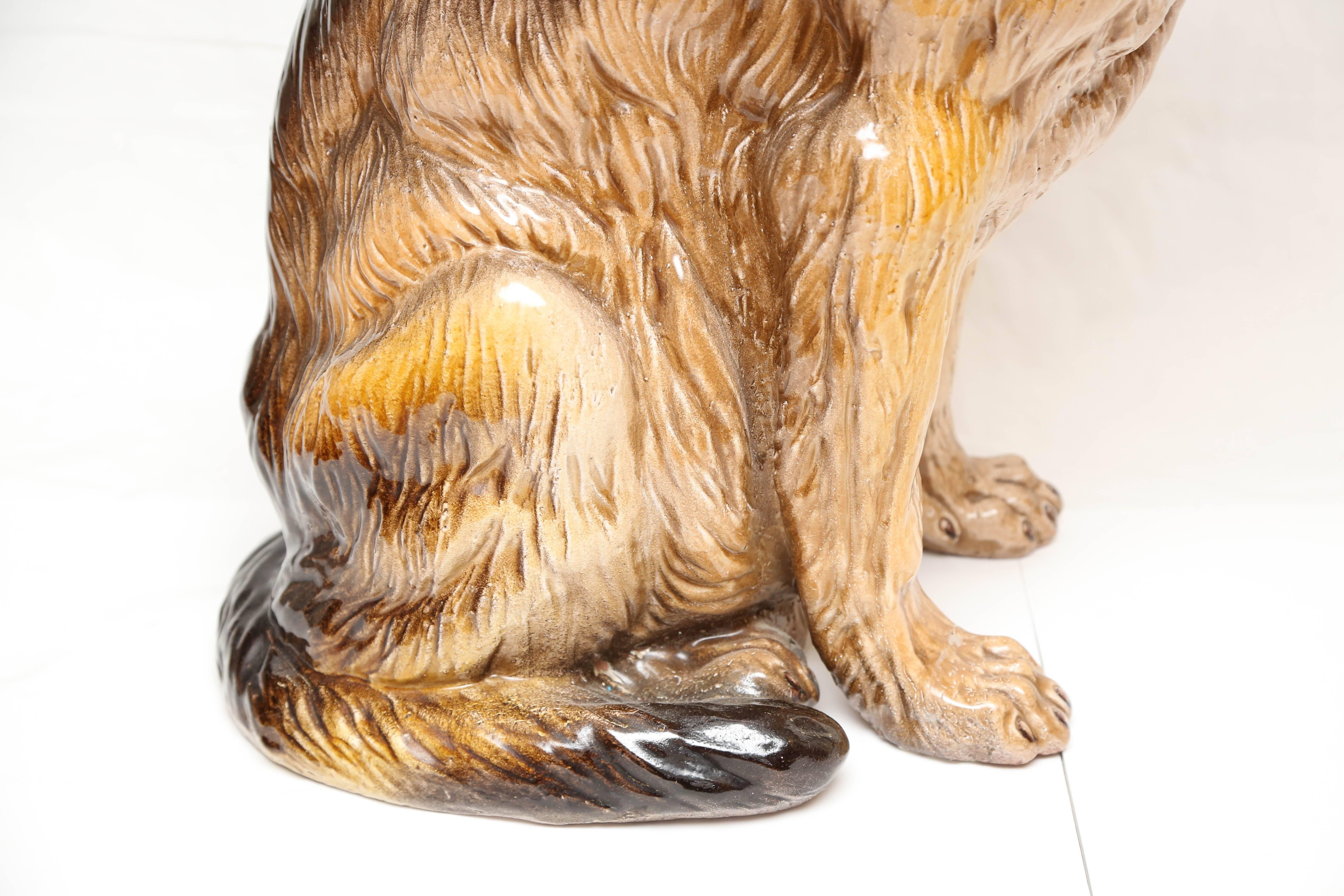 European Terra Cotta Lifesize German Shepherd Dog Sculpture
