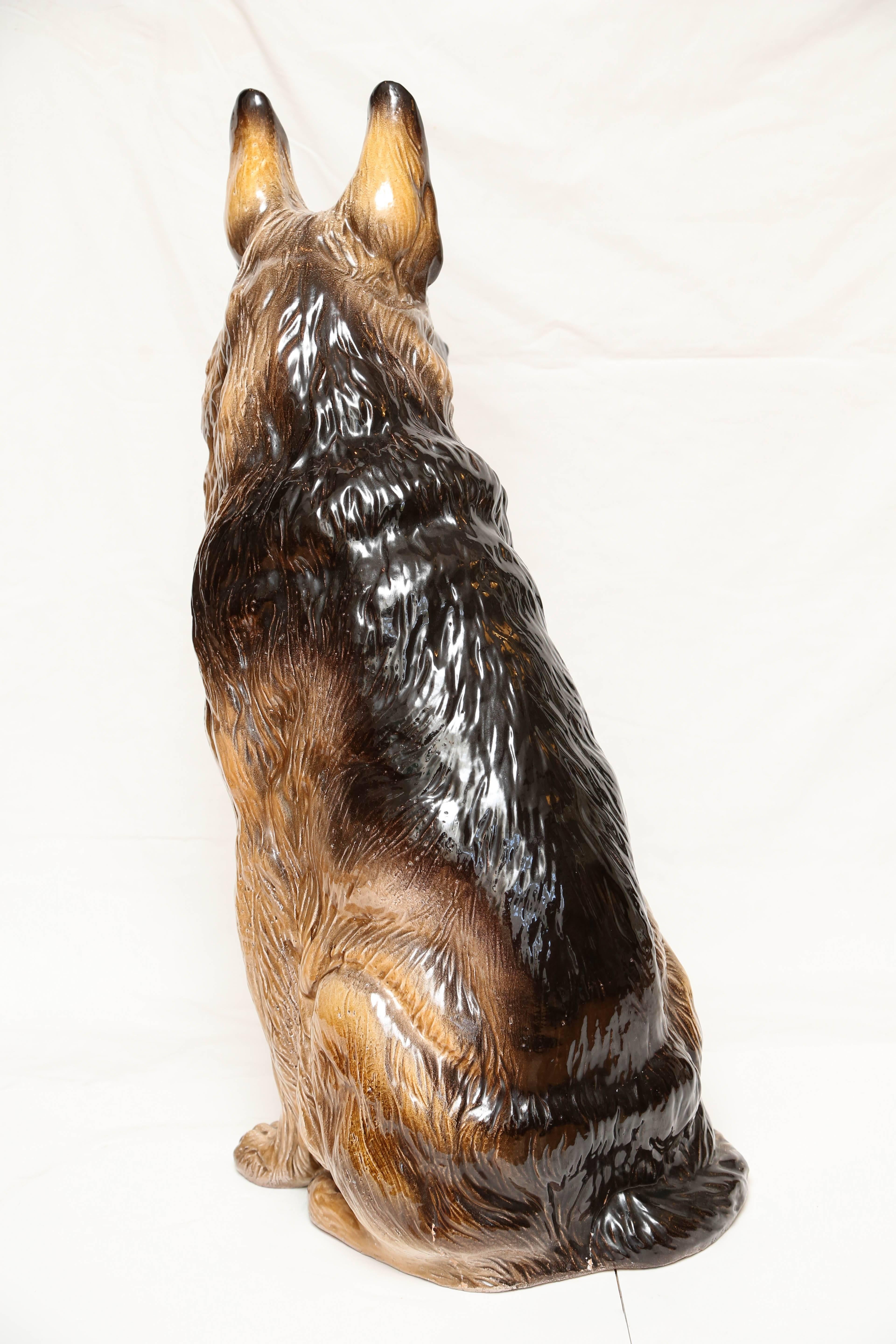 20th Century Terra Cotta Lifesize German Shepherd Dog Sculpture