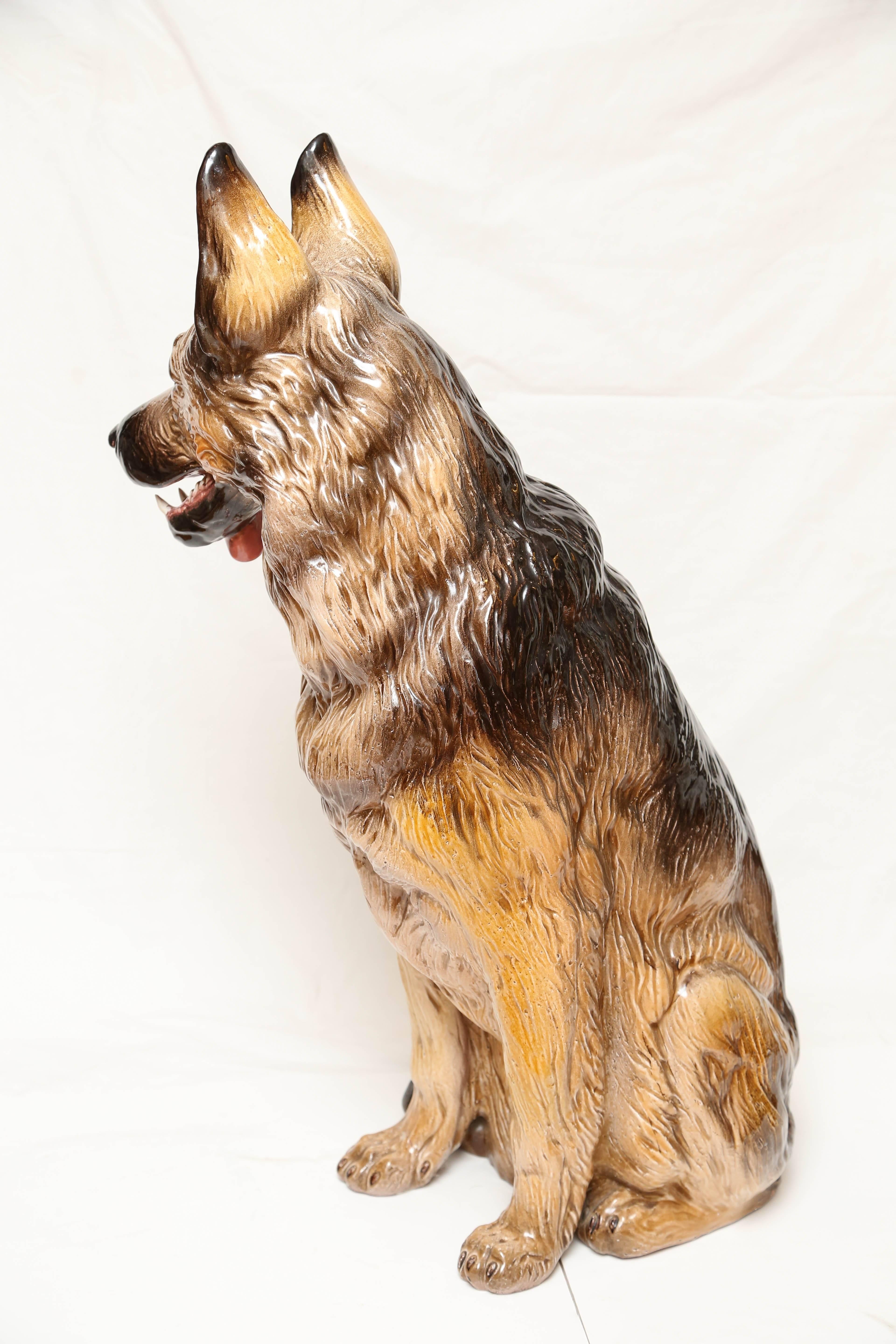 Terracotta Terra Cotta Lifesize German Shepherd Dog Sculpture
