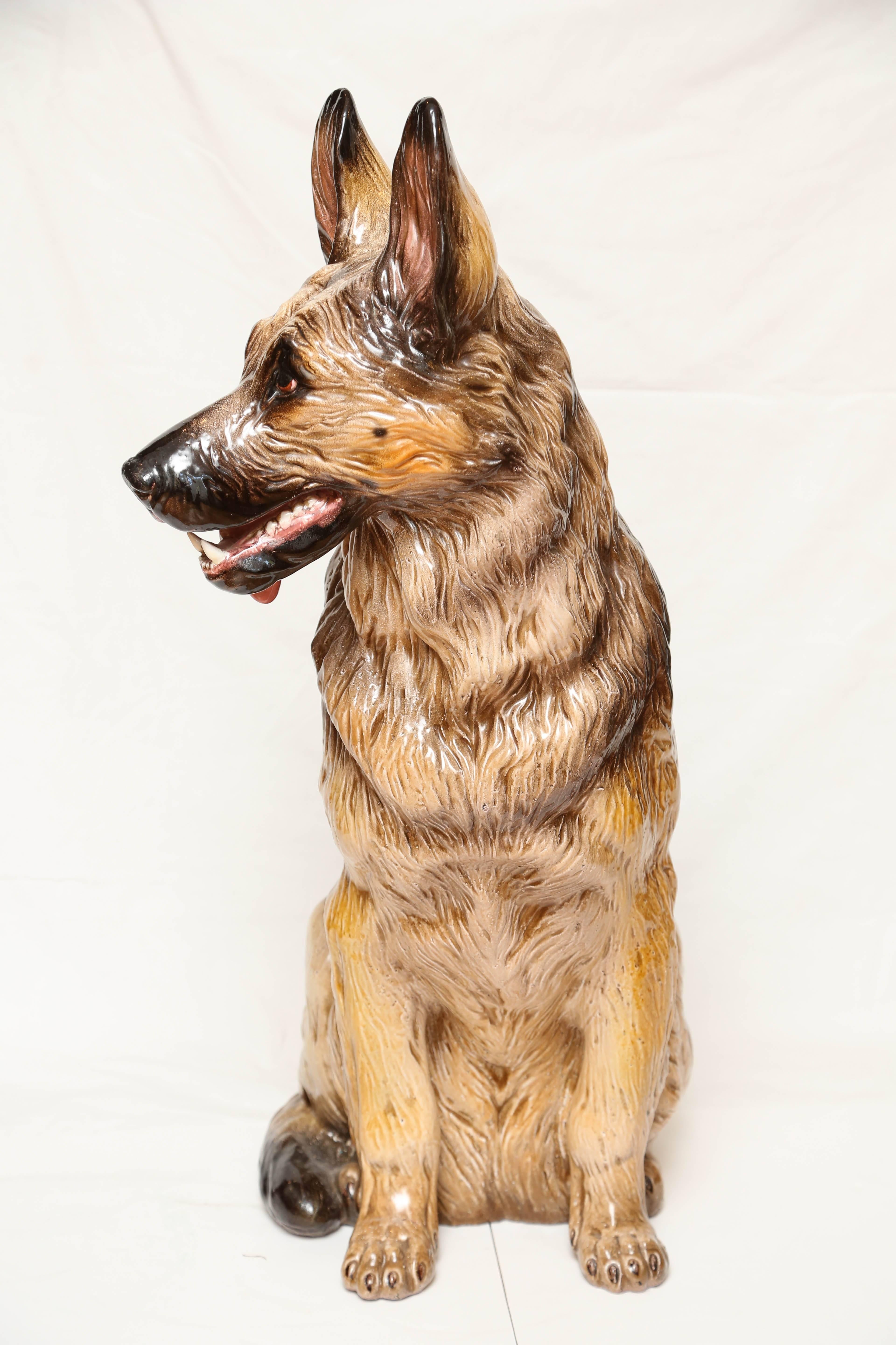 Terra Cotta Lifesize German Shepherd Dog Sculpture 1