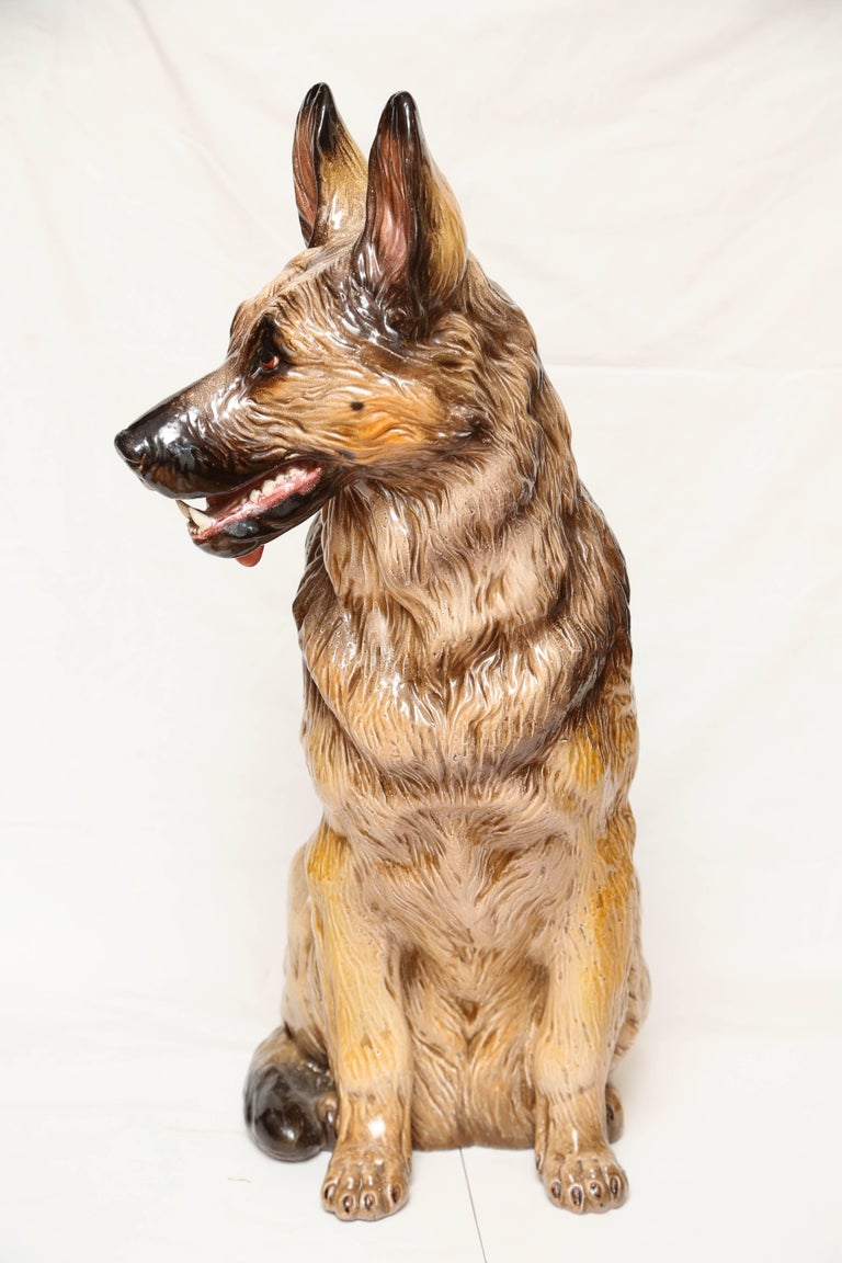 Terra Cotta Lifesize German Shepherd Dog Sculpture at 1stDibs