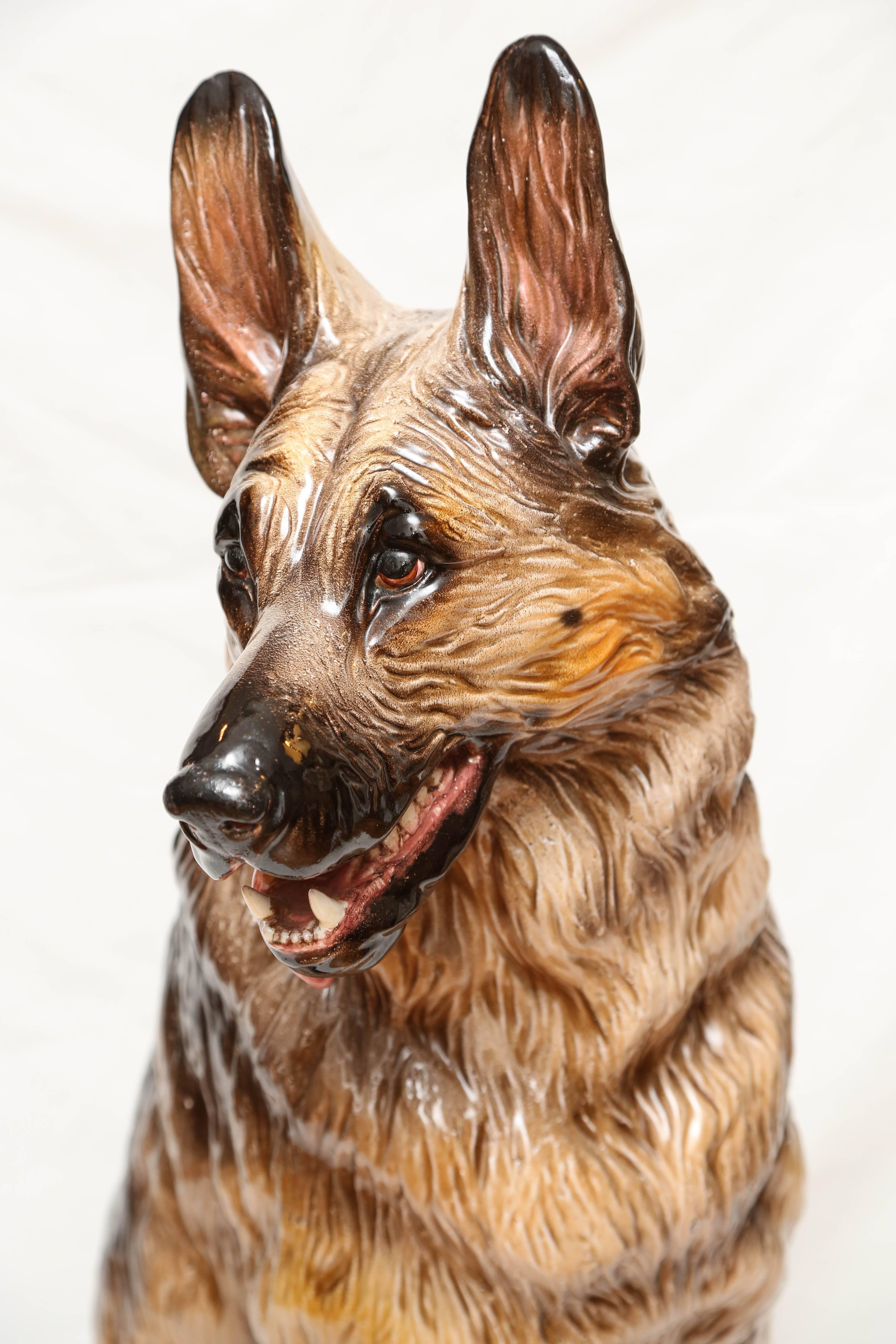 Terra Cotta Lifesize German Shepherd Dog Sculpture 2