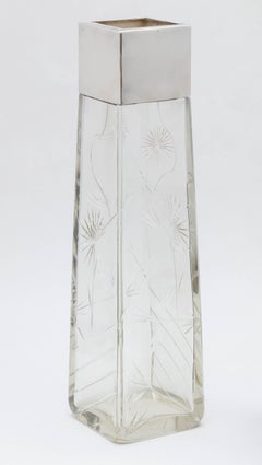 Edwardian, Sterling Silver-Mounted Rectangular Japonesque Style Crystal Vase