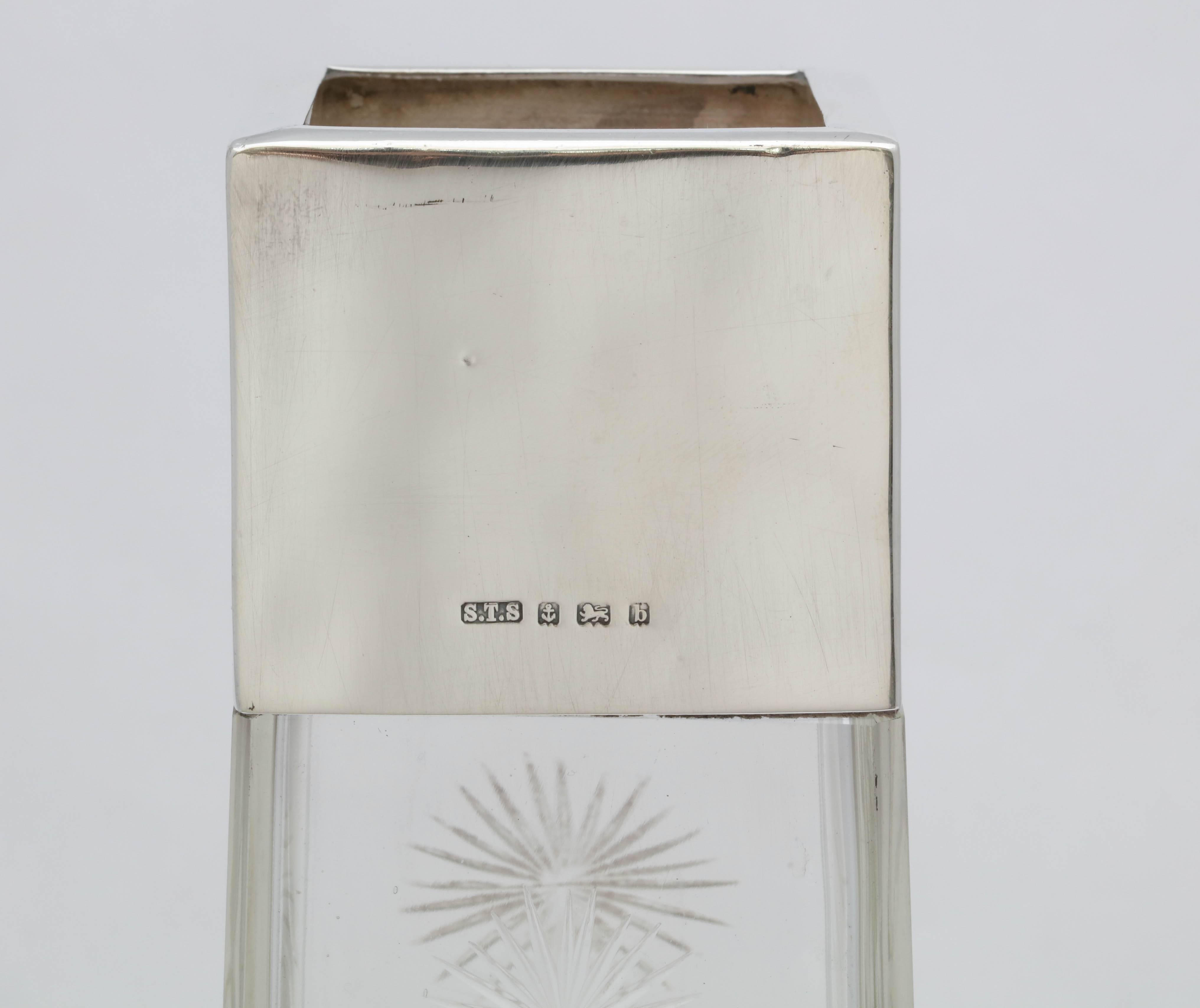 Edwardian, Sterling Silver-Mounted Rectangular Japonesque Style Crystal Vase 1