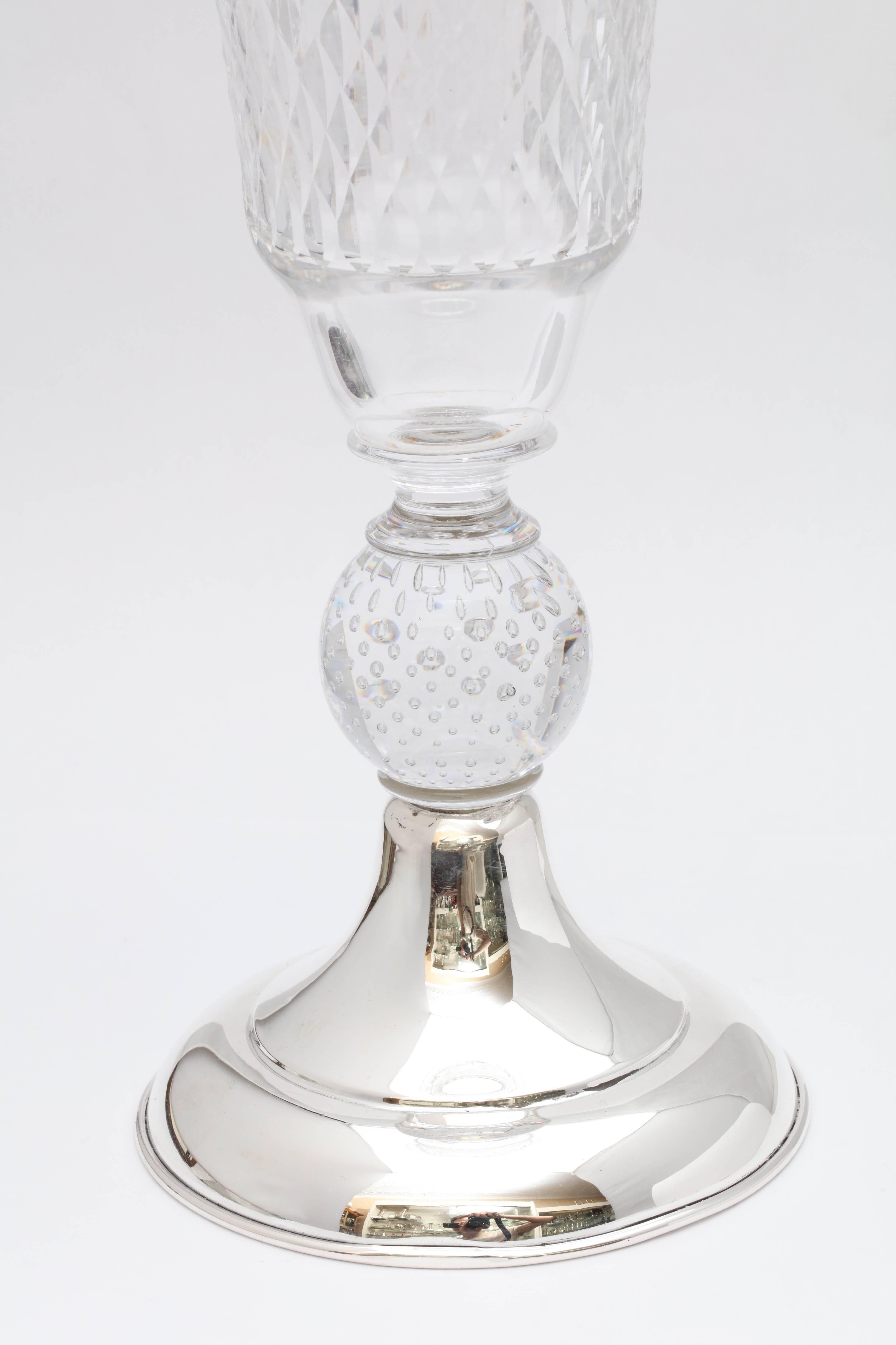 American Large Edwardian Hawkes Sterling Silver Mounted Wheel and Cut Crystal Vase