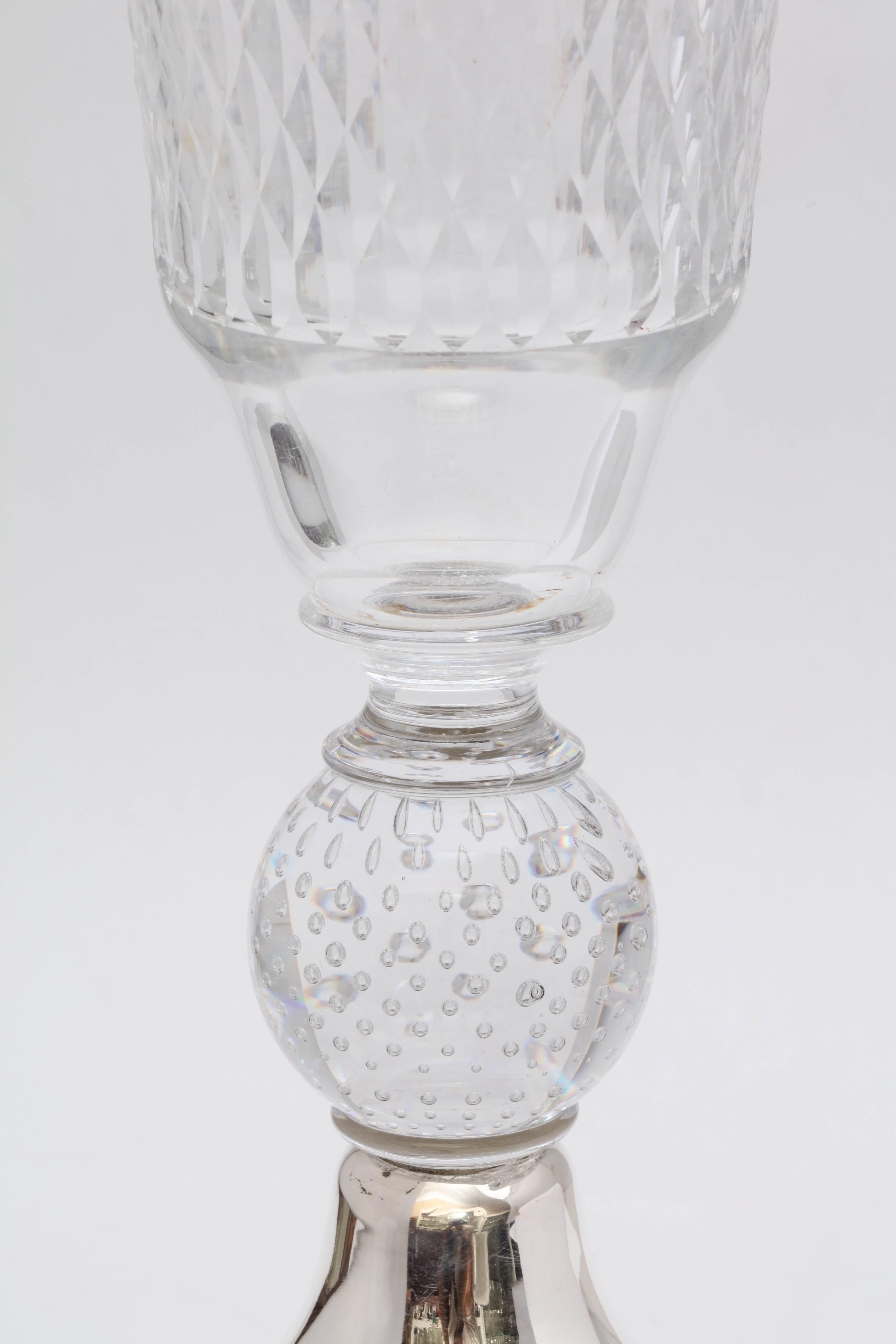 Large Edwardian Hawkes Sterling Silver Mounted Wheel and Cut Crystal Vase In Good Condition In New York, NY