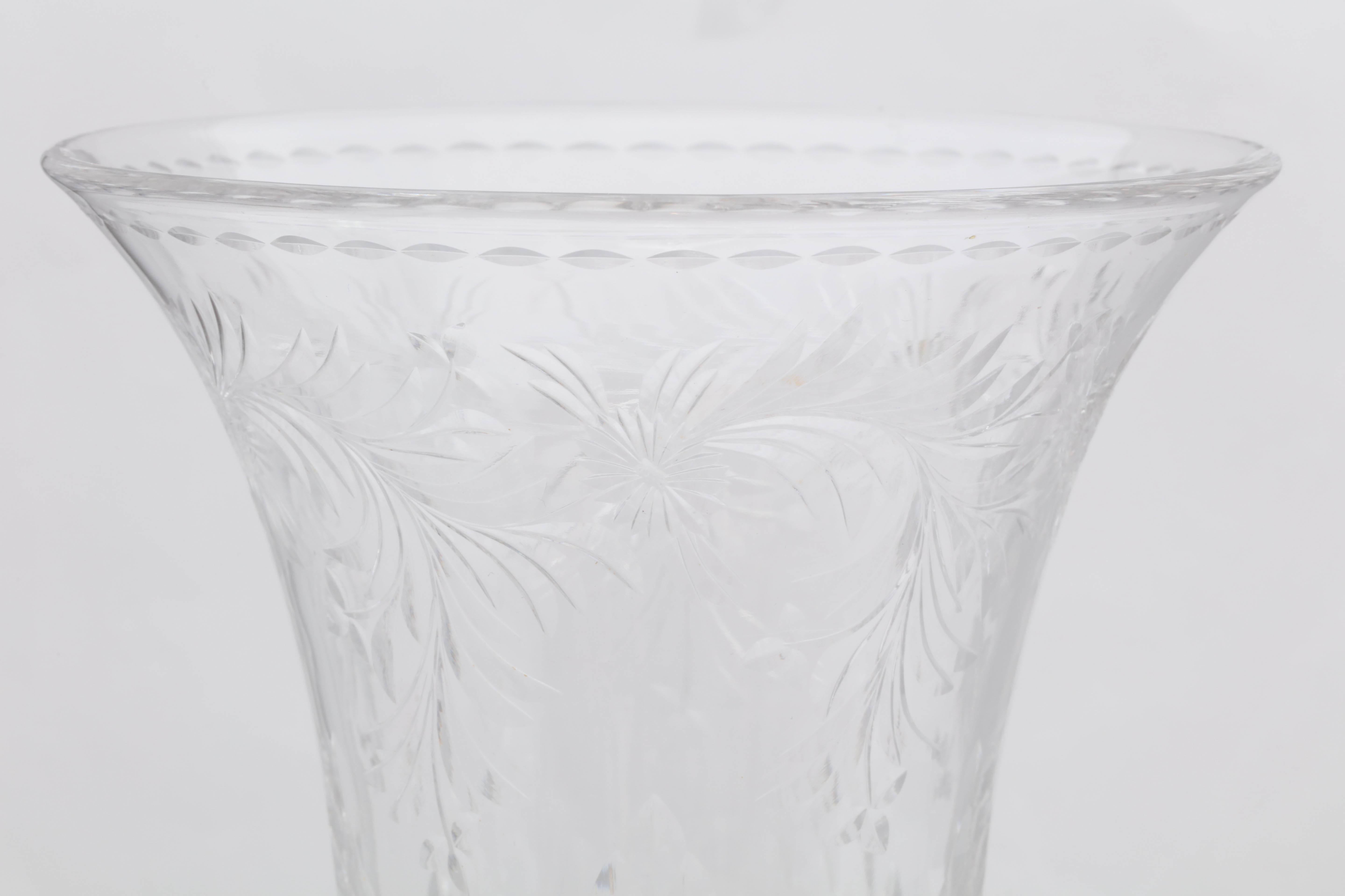 Early 20th Century Large Edwardian Hawkes Sterling Silver Mounted Wheel and Cut Crystal Vase