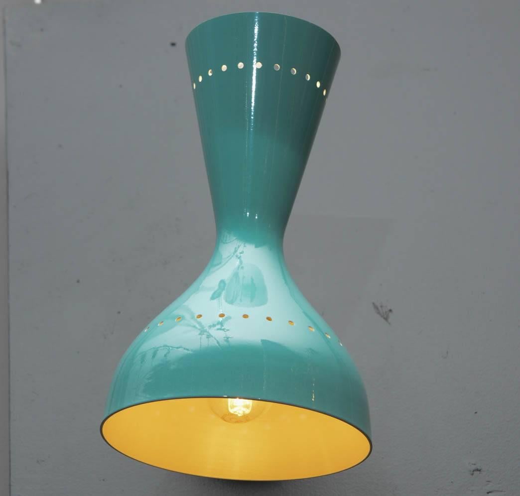 Mid-Century Modern Pair of Italian Teal Cones Wall Sconces