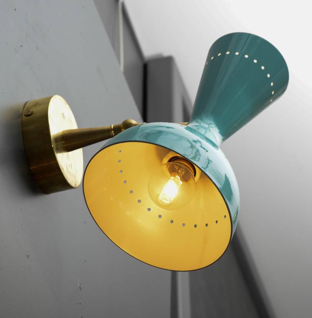 Enameled Pair of Italian Teal Cones Wall Sconces