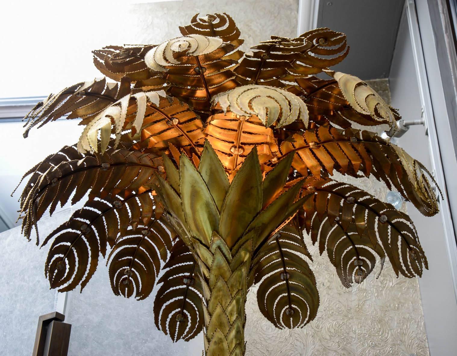 Mid-20th Century Brass Palm Tree Lamp Attributed to Jansen